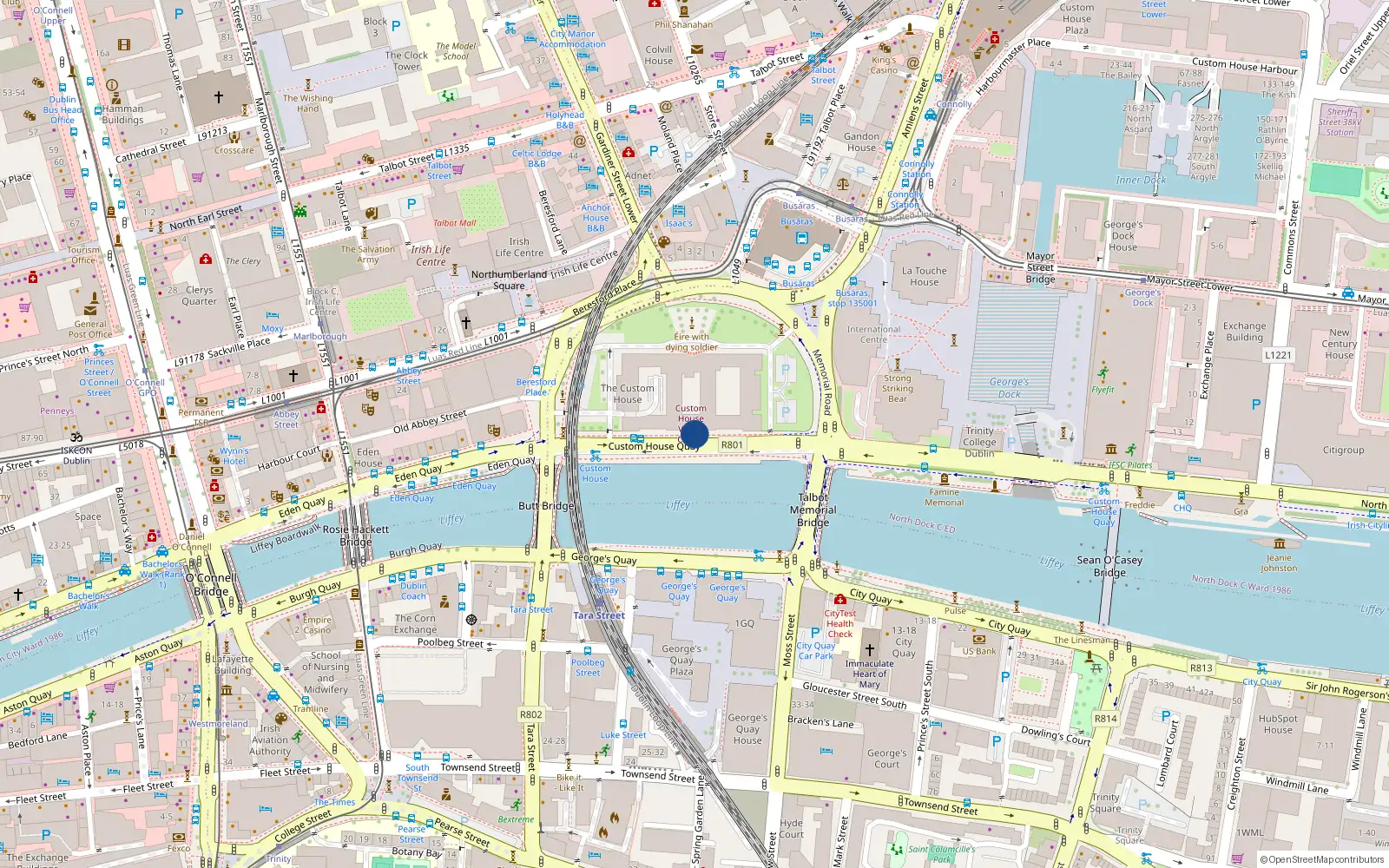 Overhead map showing the location of Apt 76 Custom House Harbour, 76 Custom House Quay, Dublin 1