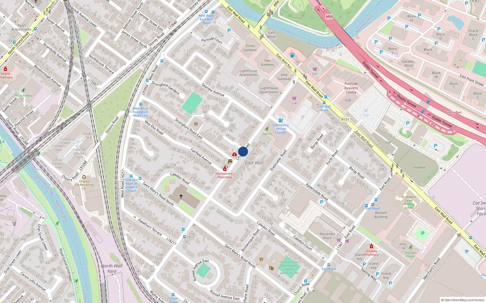 Overhead map showing the location of Apt 77 Lighthouse Apartments, Church Road, East Wall