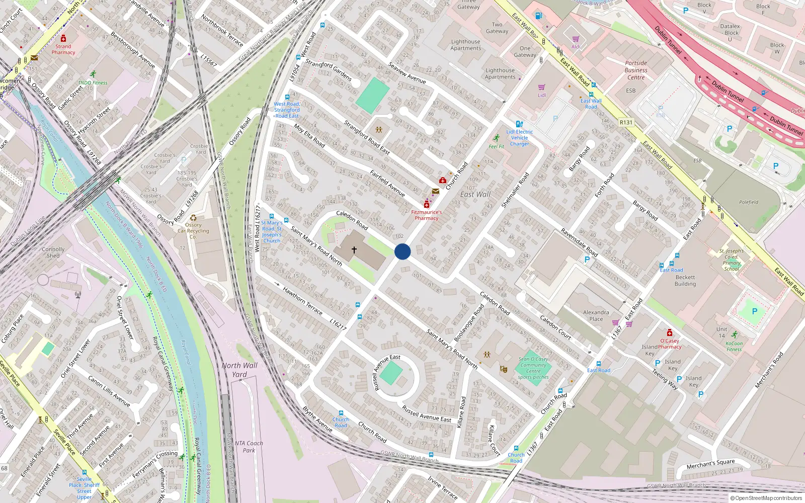 Overhead map showing the location of Apt 77 Lighthouse Apartments, Church Road, East Wall