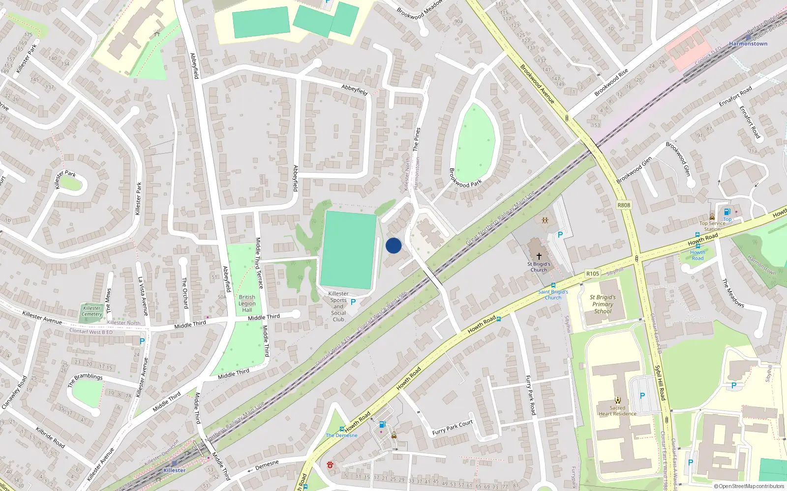 Overhead map showing the location of Apt 77 - Venetian Hall, Howth Road, Dublin 5