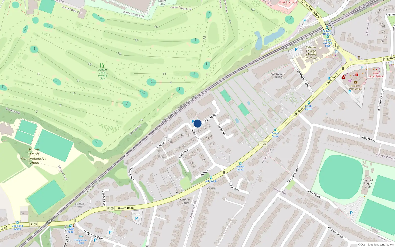 Overhead map showing the location of Apt 78, 78 Ashbrook, Howth Road Dublin 3