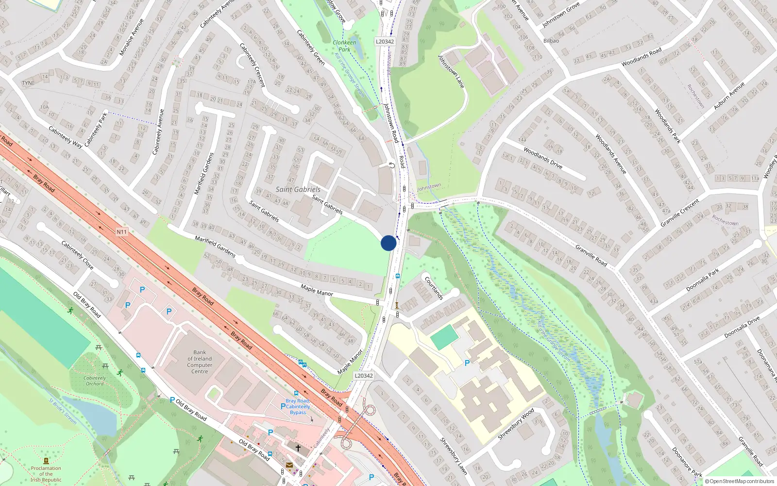 Overhead map showing the location of Apt. 78 St. Gabriels, Johnstown Road, Cabinteely