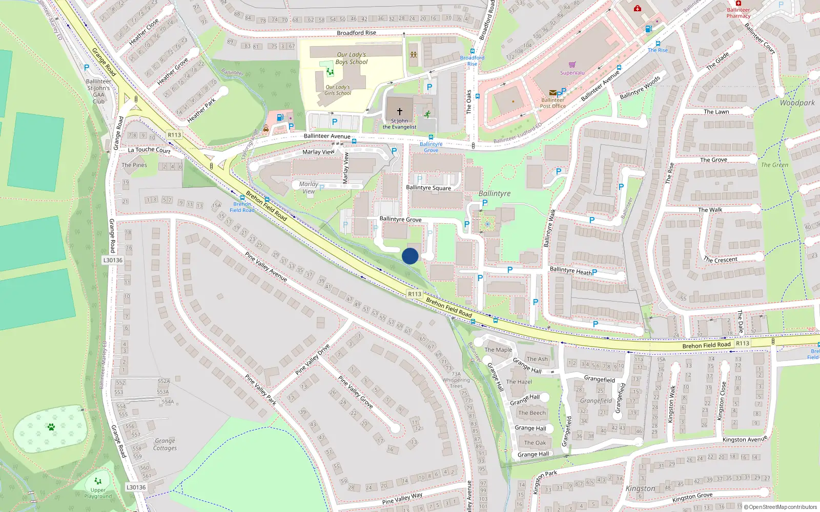 Overhead map showing the location of Apt 79, 79 Ballintyre Grove, Ballinteer