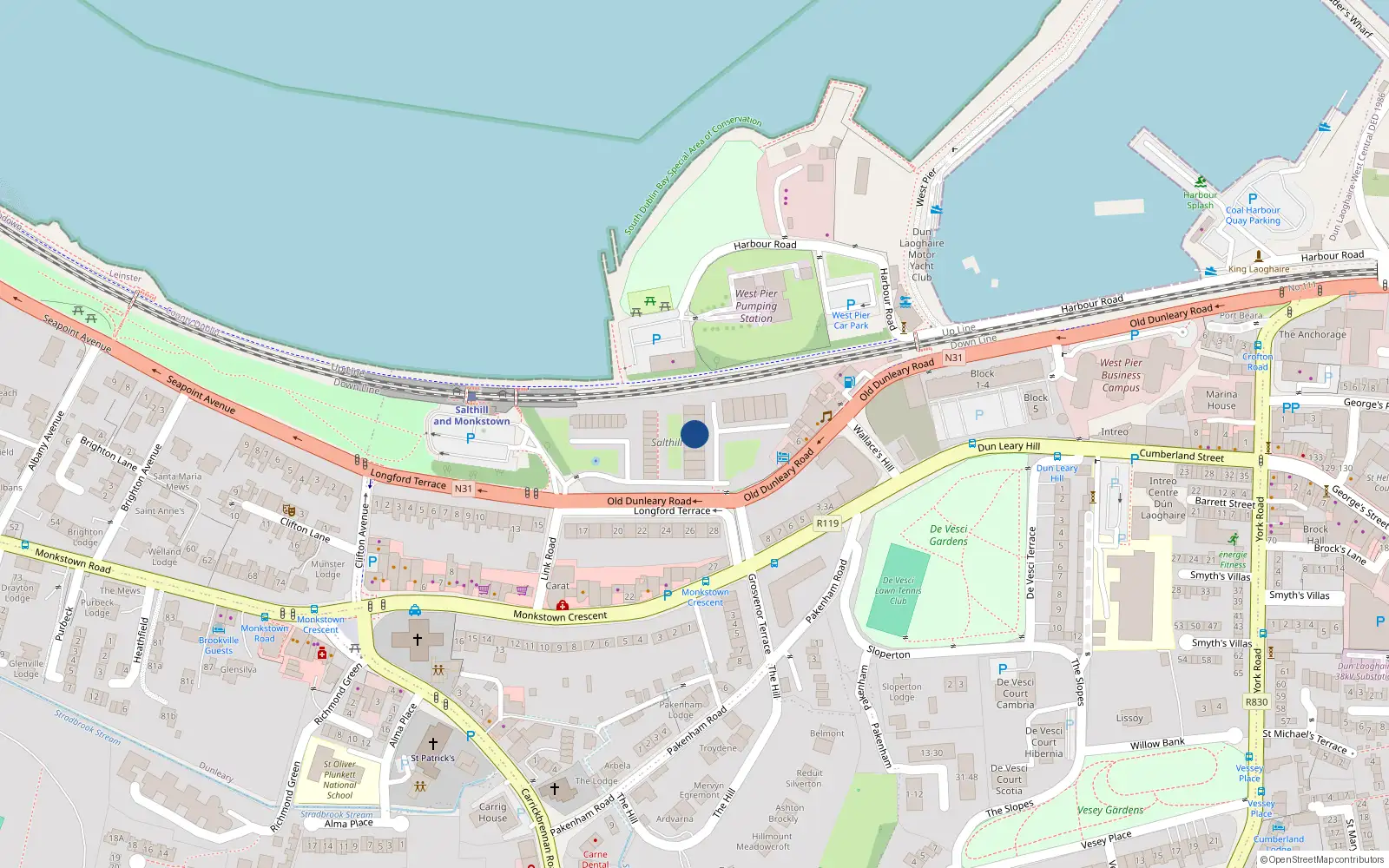 Overhead map showing the location of Apt 79, Salthill, Monkstown