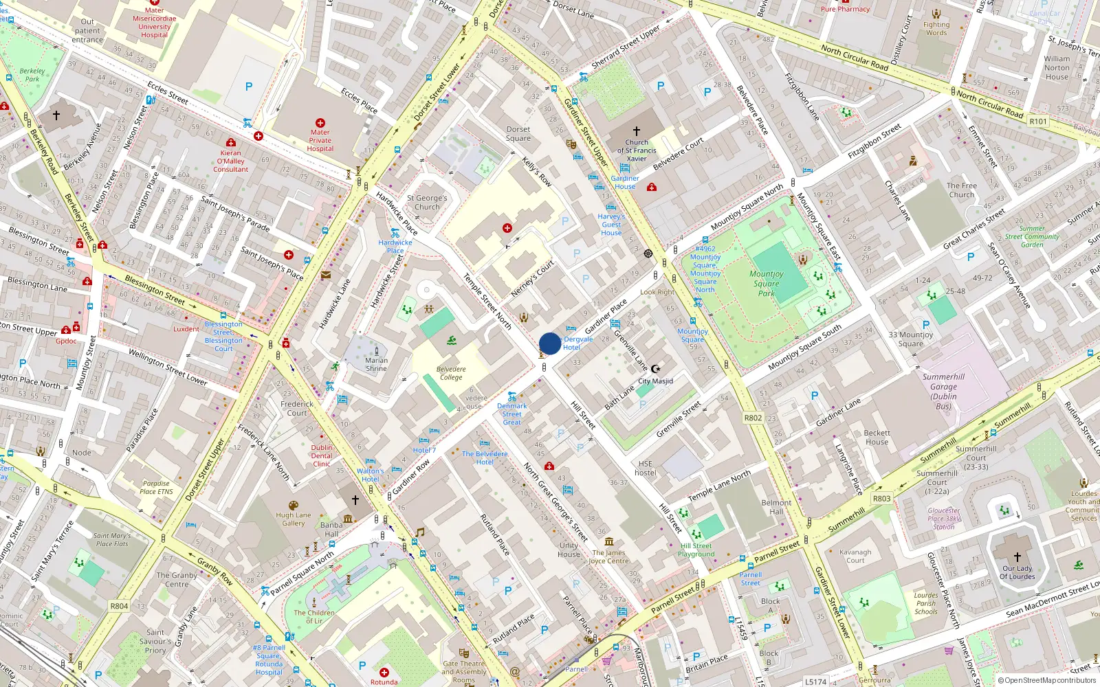 Overhead map showing the location of Apt 8, 2 Gardiner Place, Dublin 1