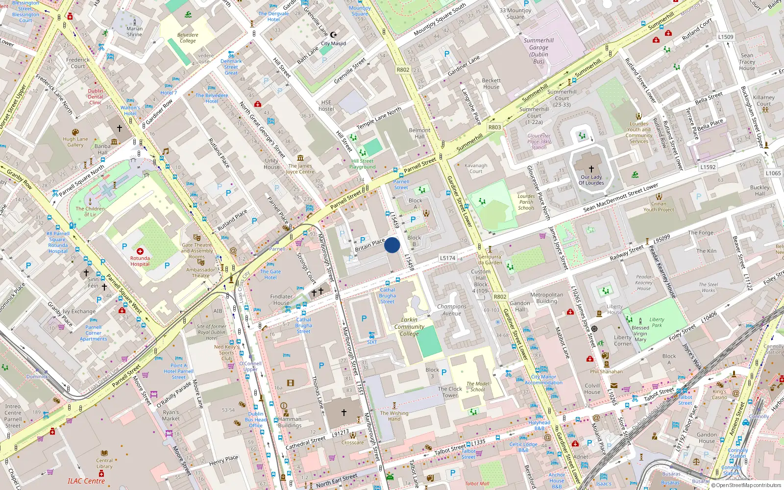 Overhead map showing the location of Apt 8, 32 Cumberland Street North, Dublin 1
