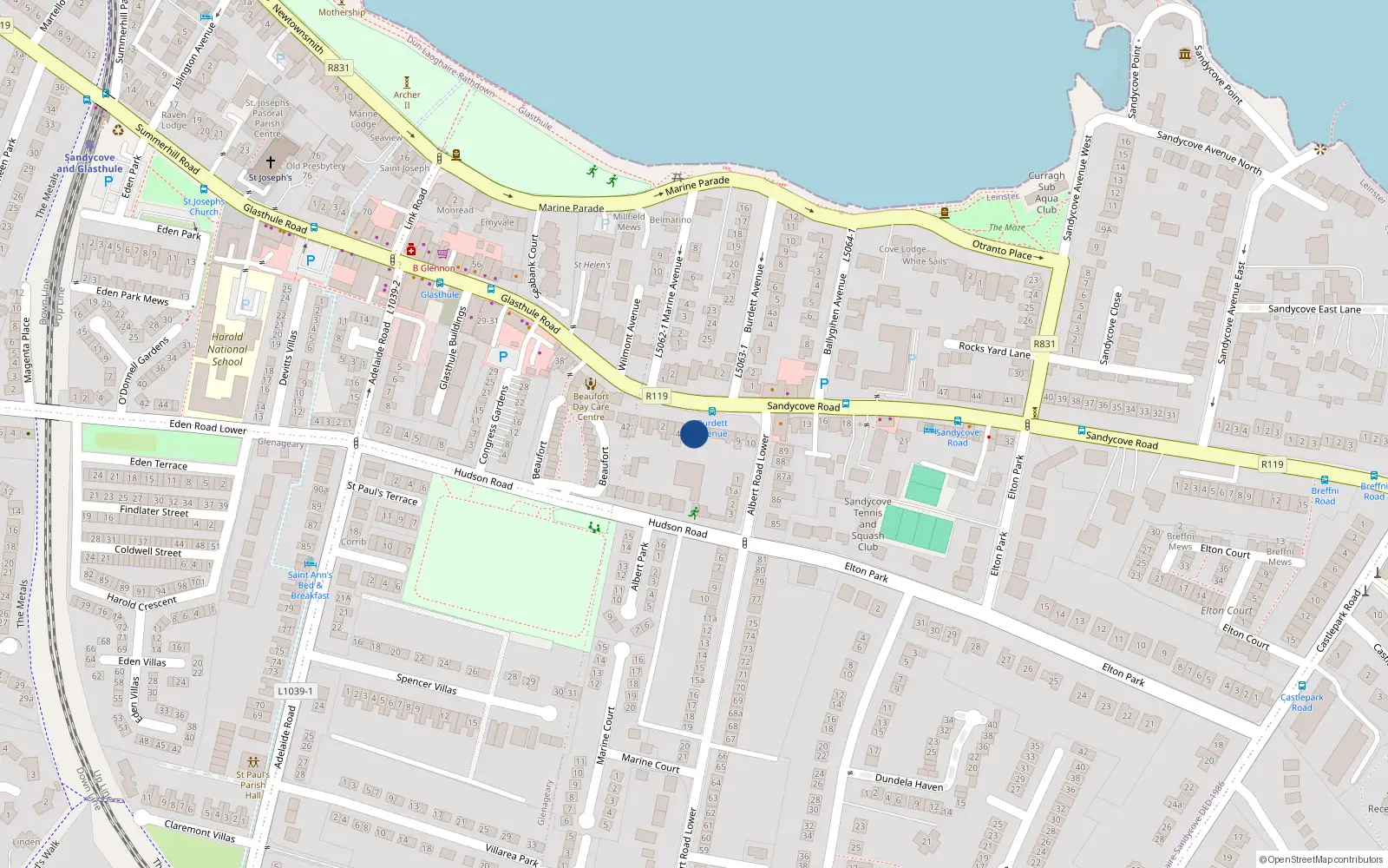 Overhead map showing the location of Apt 8 - Brighton House, Brighton Terrace, Sandycove
