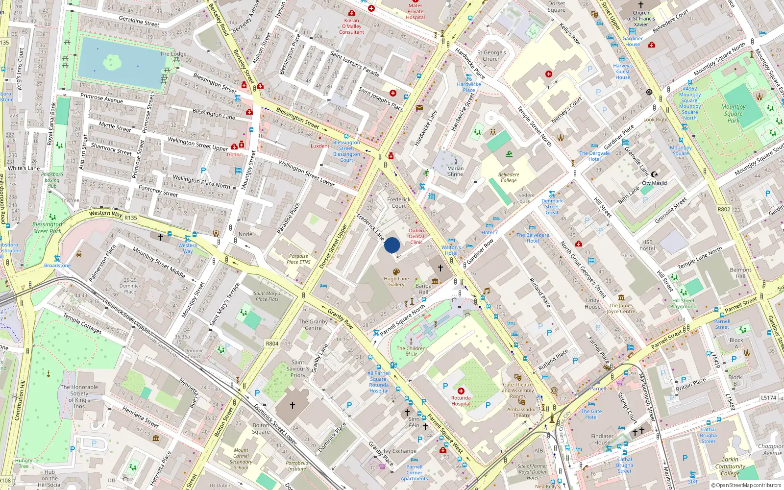 Overhead map showing the location of Apt 8 Frederick Lane North, Dublin 1