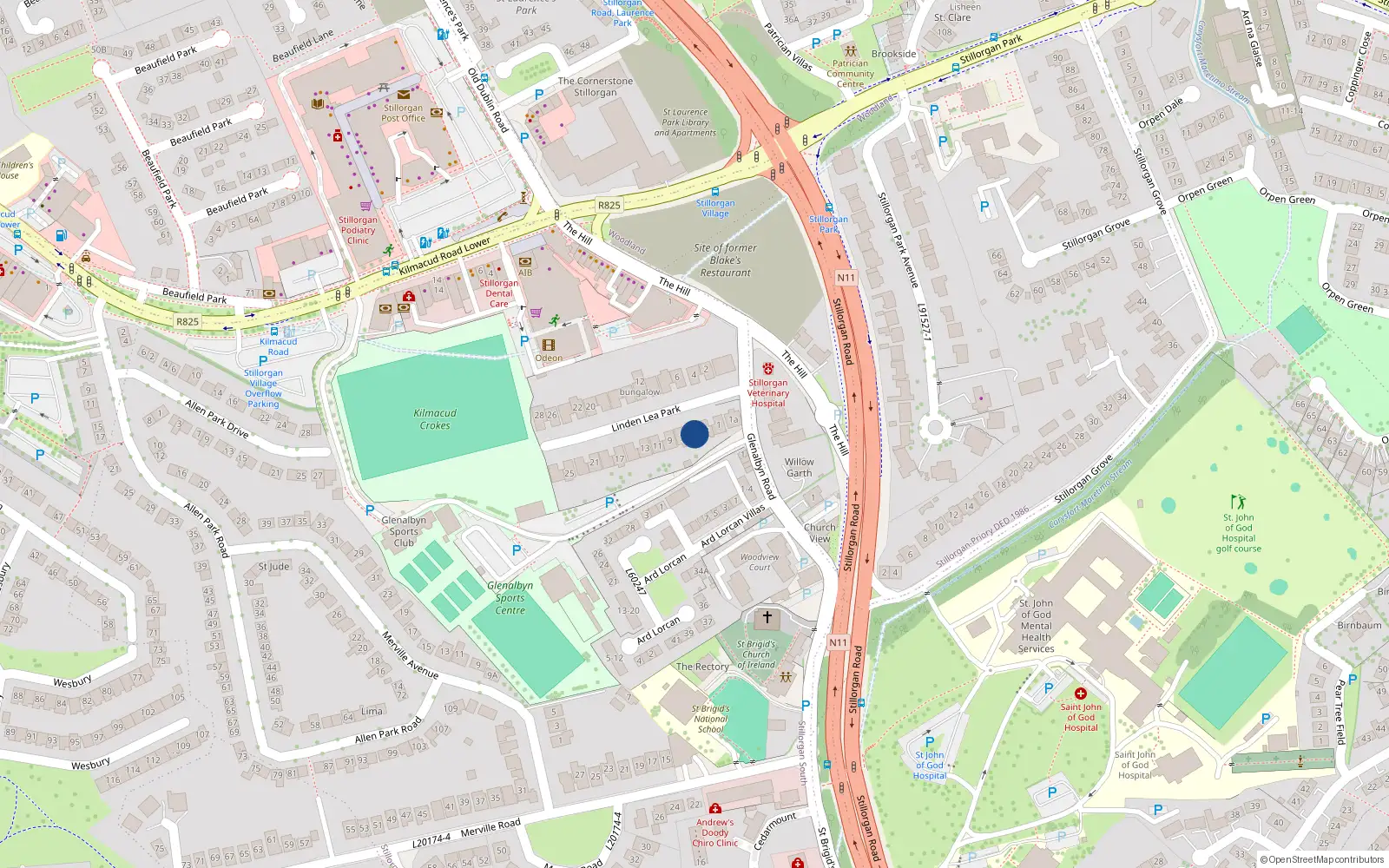 Overhead map showing the location of Apt 8 House 5, 5 Linden Lea Park, Stillorgan