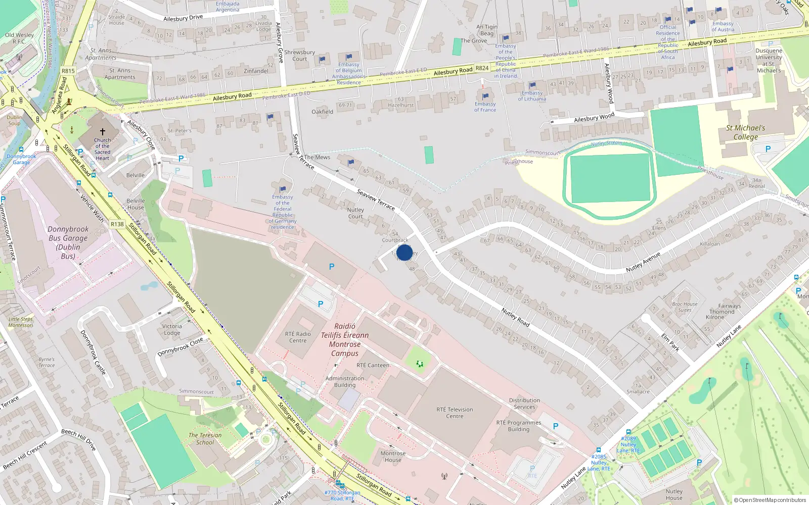 Overhead map showing the location of Apt 8, 50-52 Nutley Road, Merrion