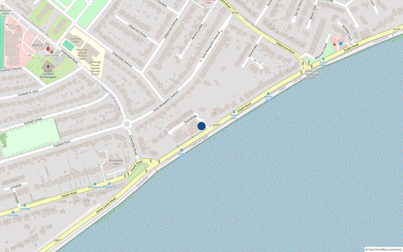 Overhead map showing the location of Apt 8 Strand View, Howth Road, Dublin 5