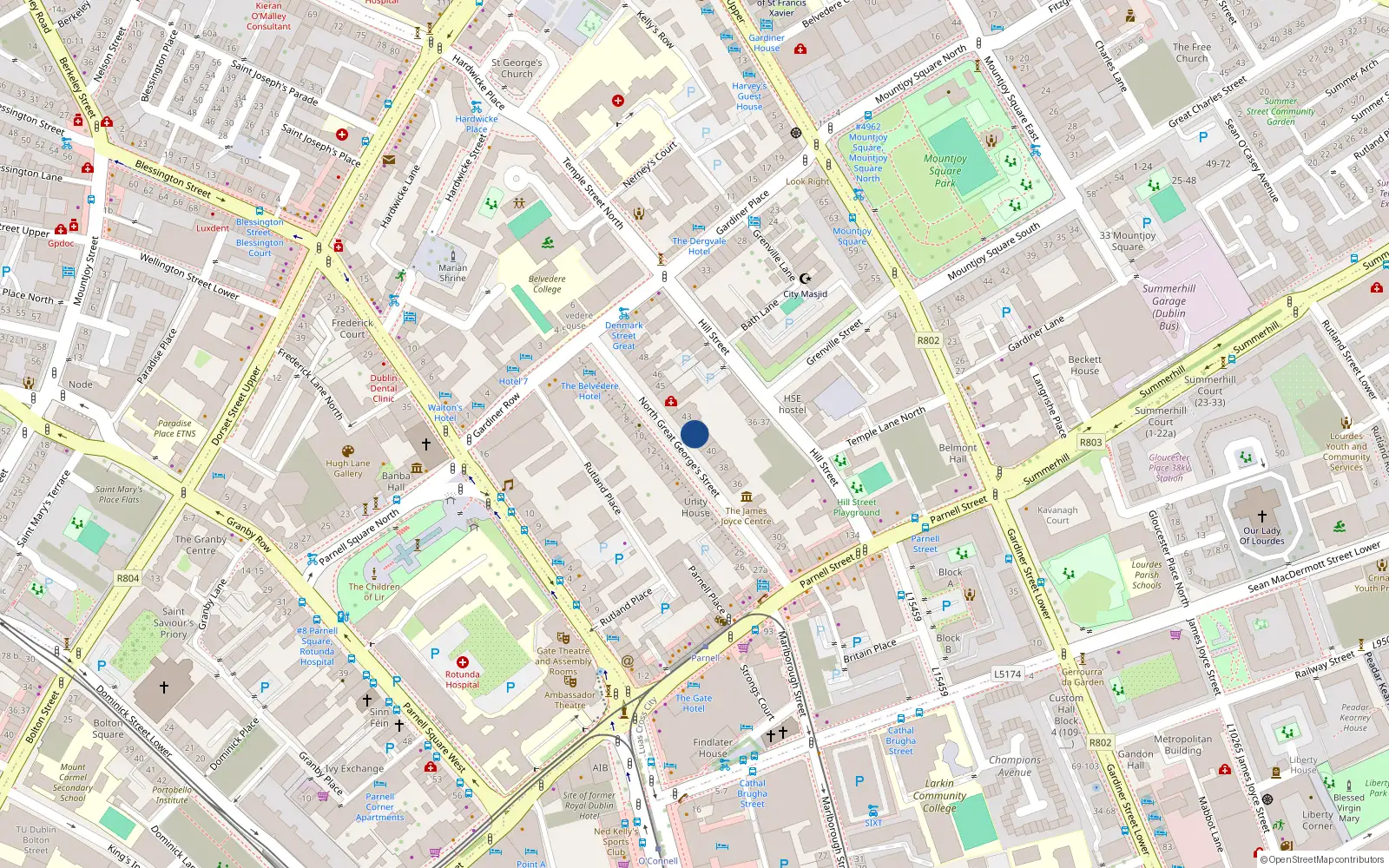 Overhead map showing the location of Apt 8 the Mews, Mount Eccles Court, 42 North Great George's Street, Dublin 1
