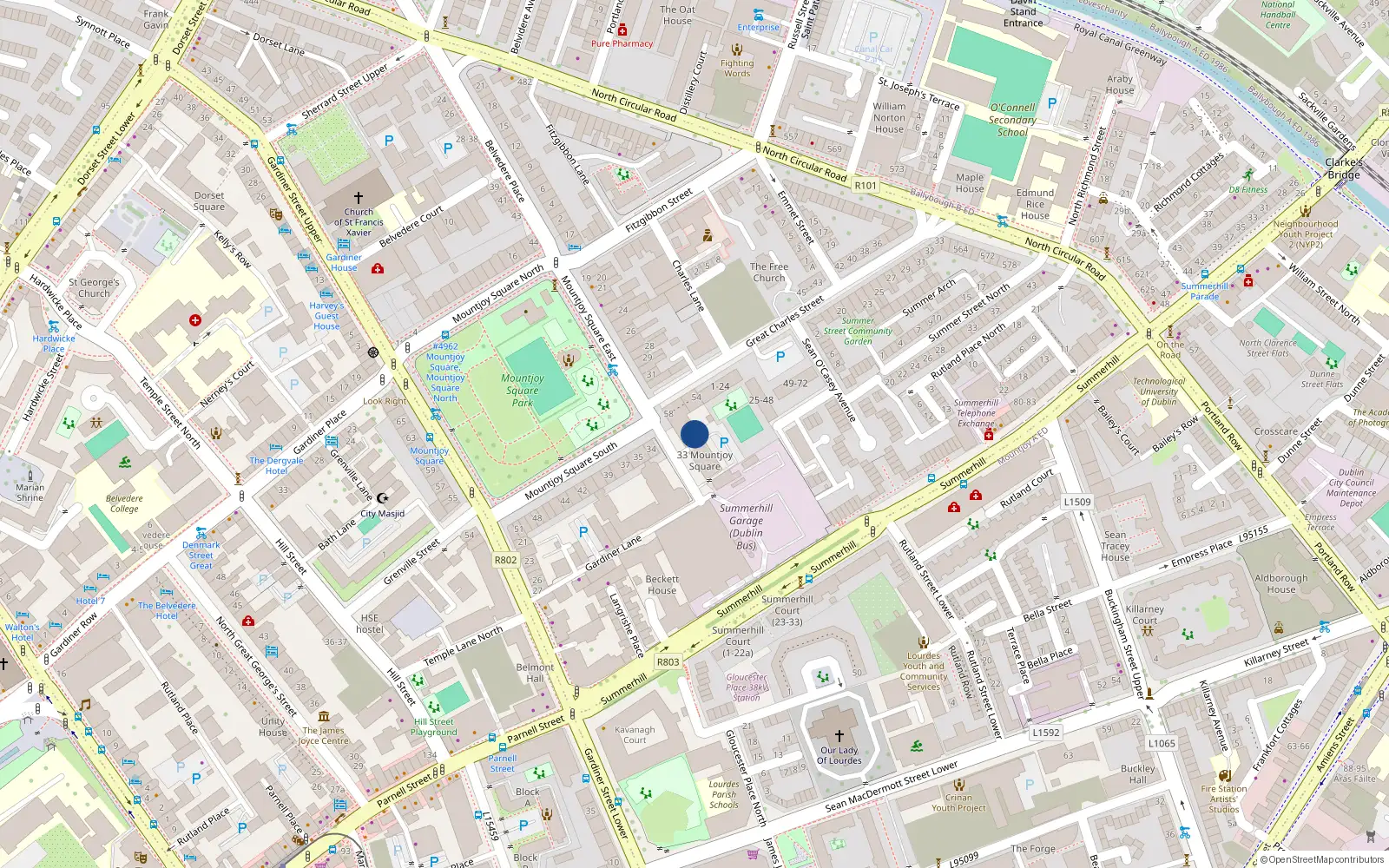 Overhead map showing the location of Apt 80, Russell House, Mountjoy Square, Dublin 1, D01r205