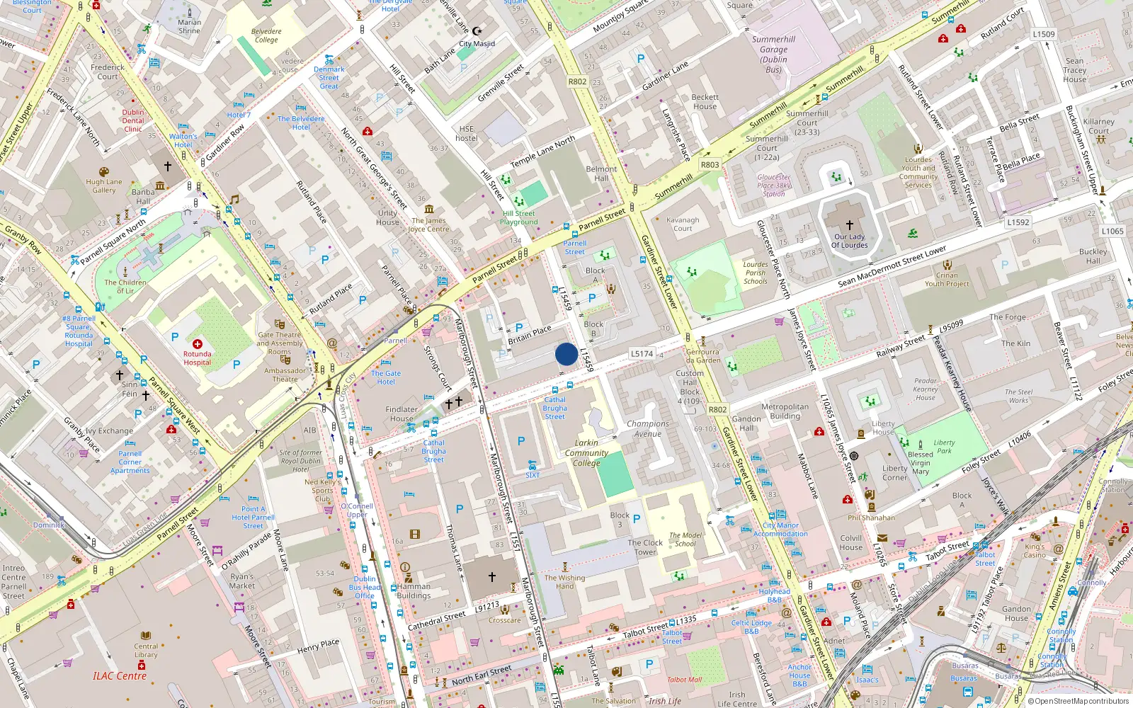 Overhead map showing the location of Apt 81, Gresham House, Cathal Brugha St Dublin 1