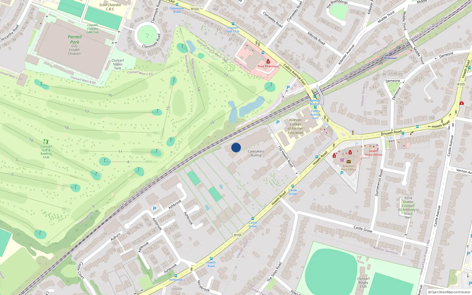 Overhead map showing the location of Apt 82, 150 Howth Road, Clontarf