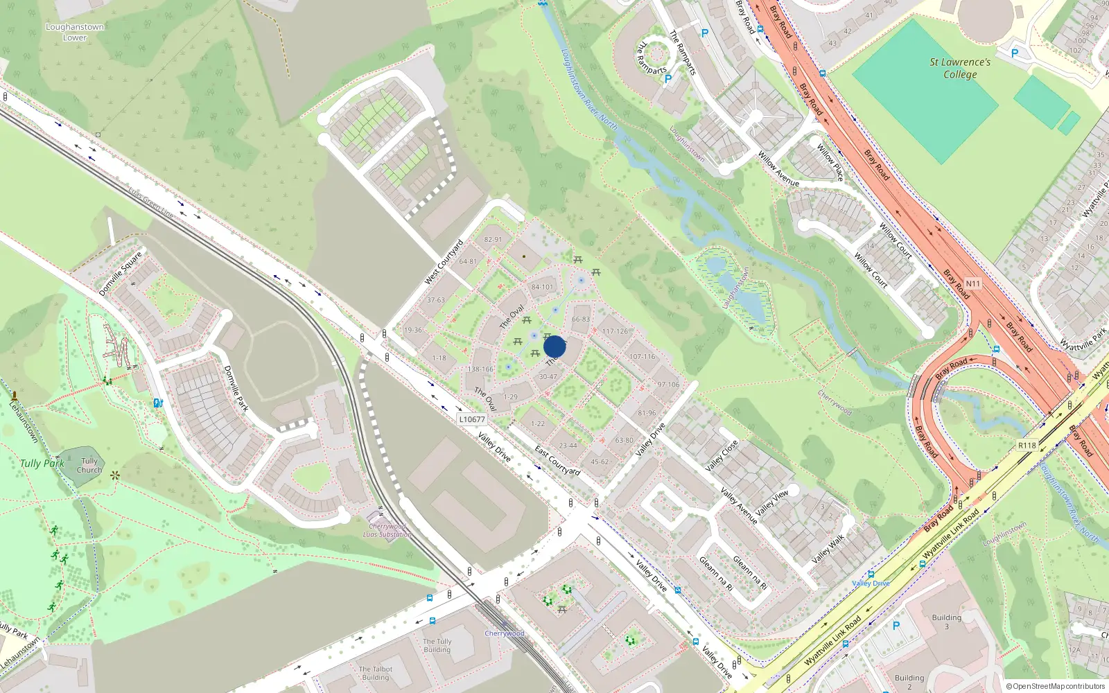 Overhead map showing the location of Apt 82 the Oval, Tullyvale, 82 The Oval, Cherrywood