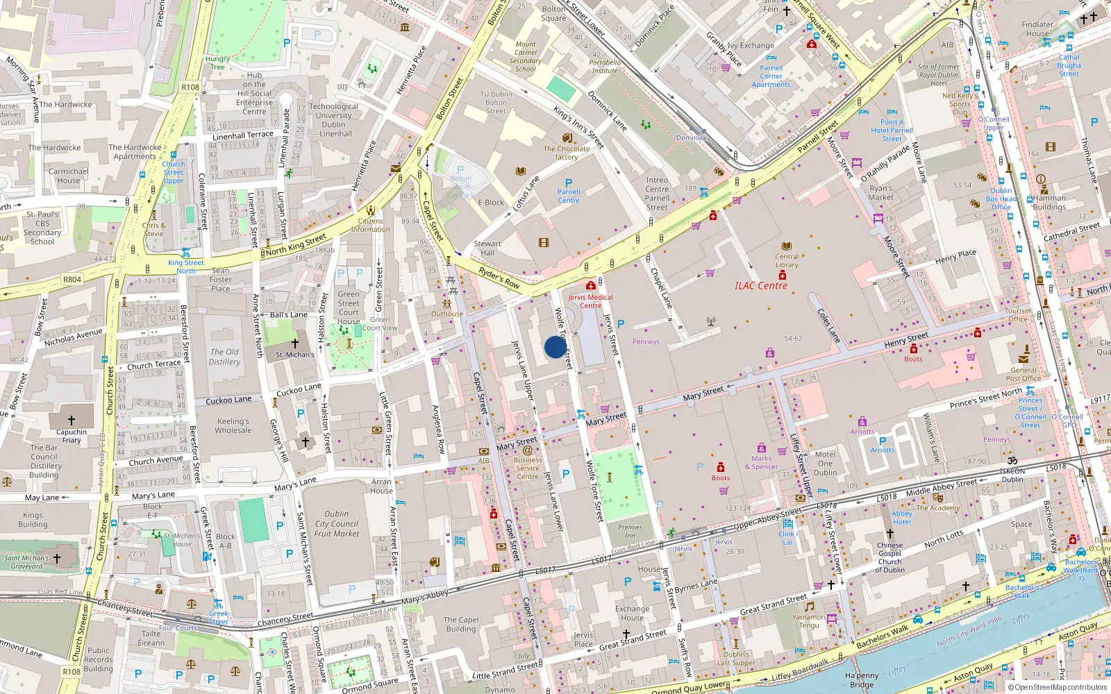 Overhead map showing the location of Apt 83, 25 Wolfe Tone Street, Dublin 1