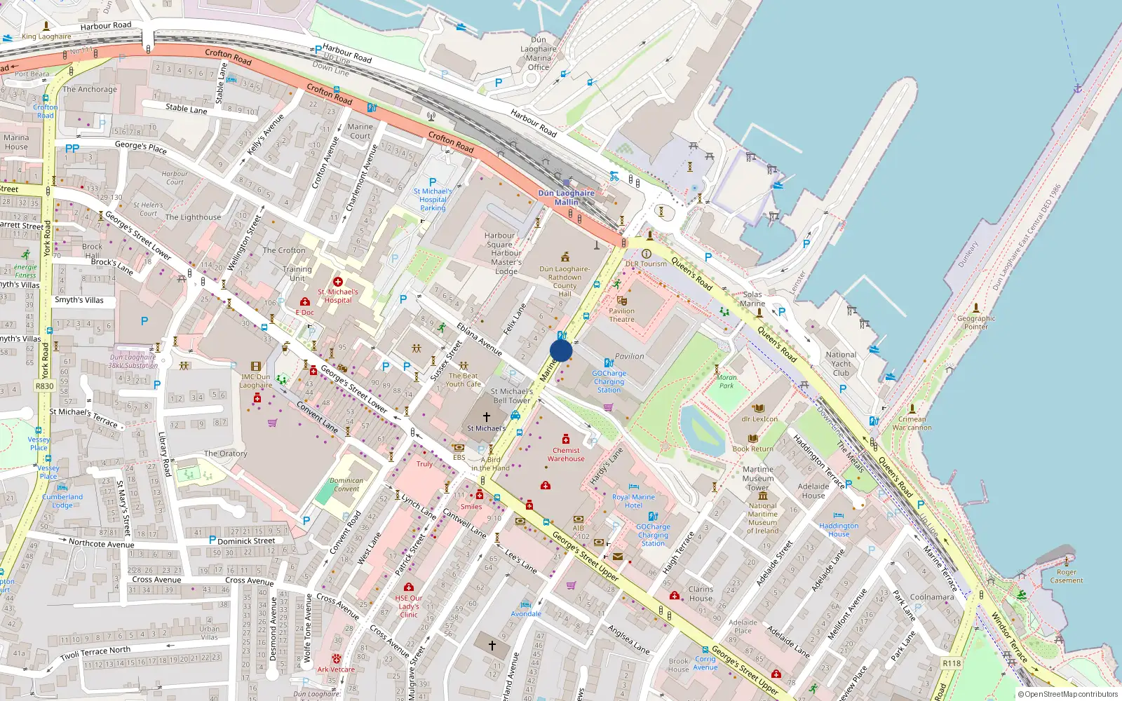 Overhead map showing the location of Apt 83 the Pavilion, Marine Road, Dun Laoghaire
