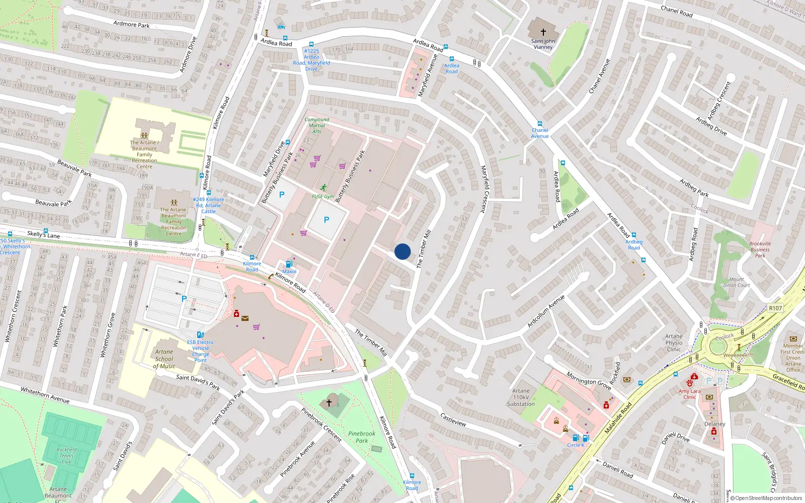 Overhead map showing the location of Apt 83, Timber Mills, Artane