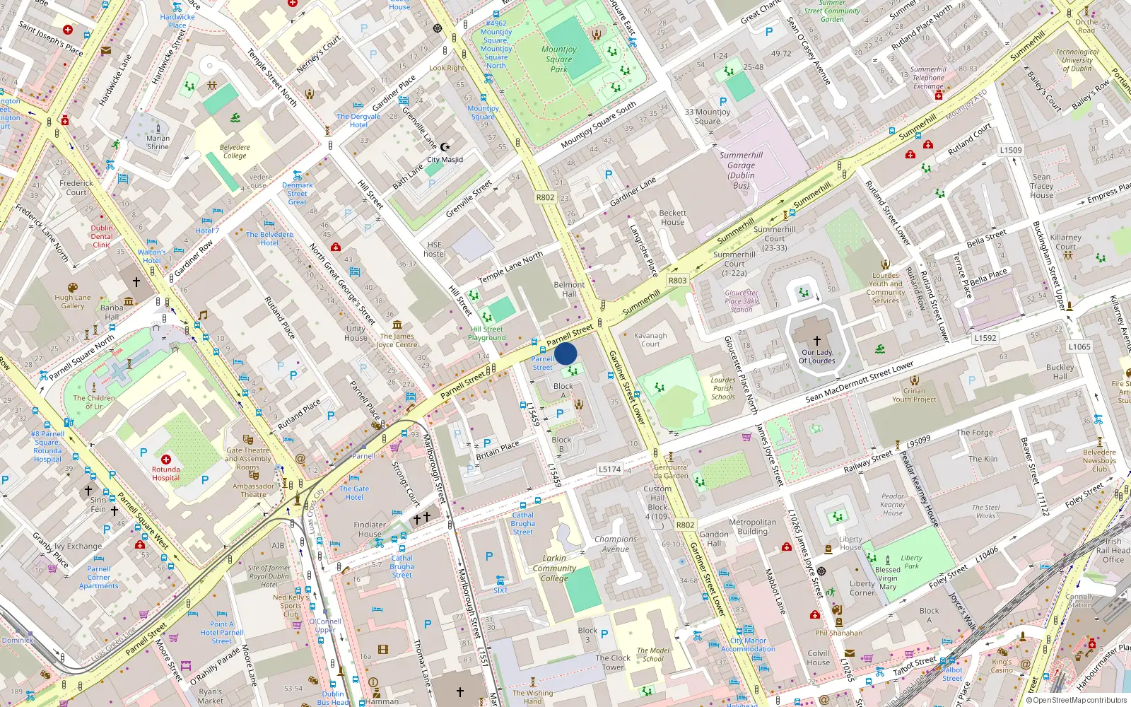 Overhead map showing the location of Apt 84, 109 Parnel St, Dublin 1