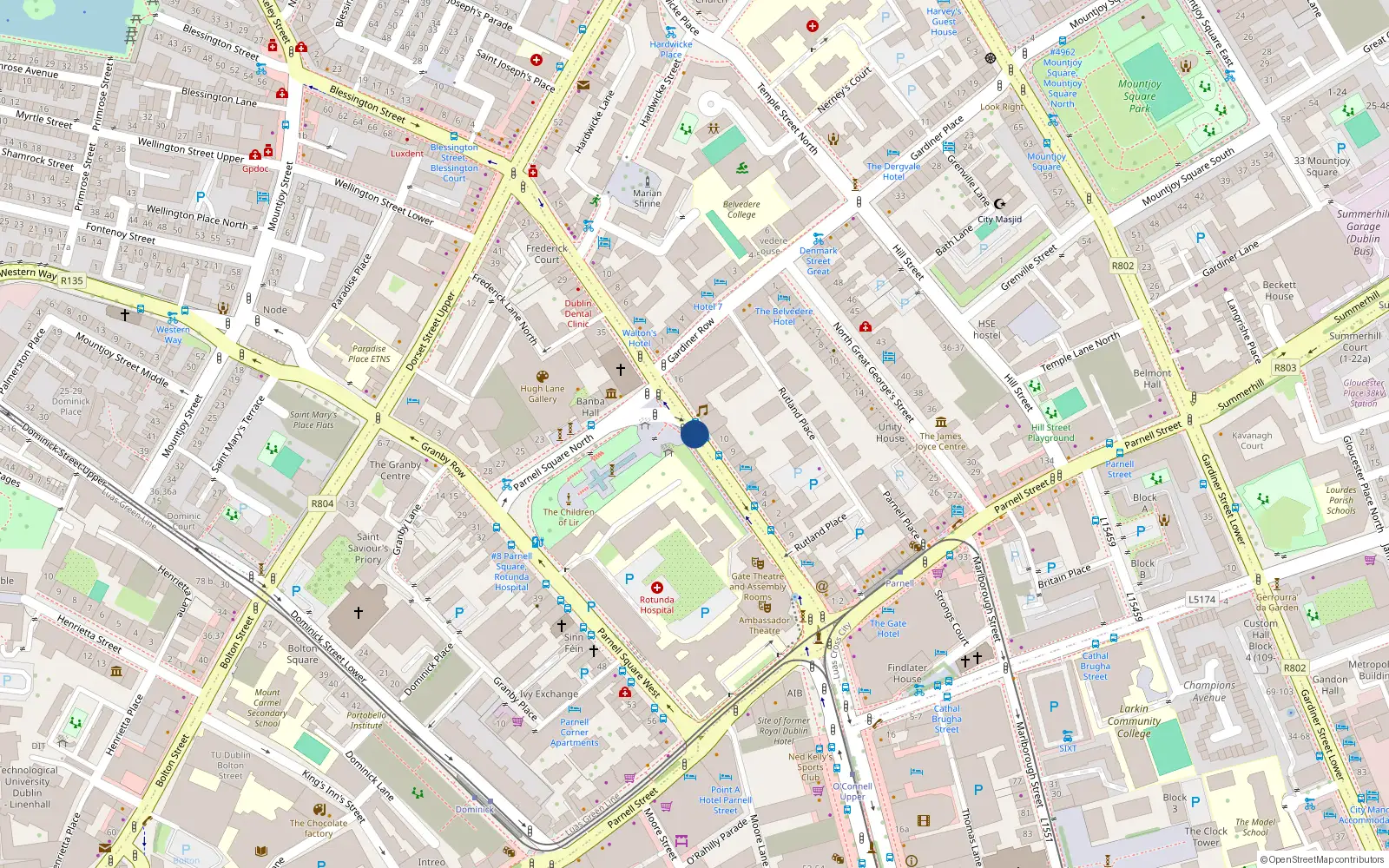 Overhead map showing the location of Apt 85, 109 Parnell Square East, Dublin 1