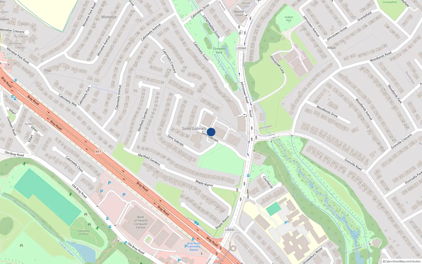 Overhead map showing the location of Apt 86 St Gabriels, Johnstown Road, Cabinteely