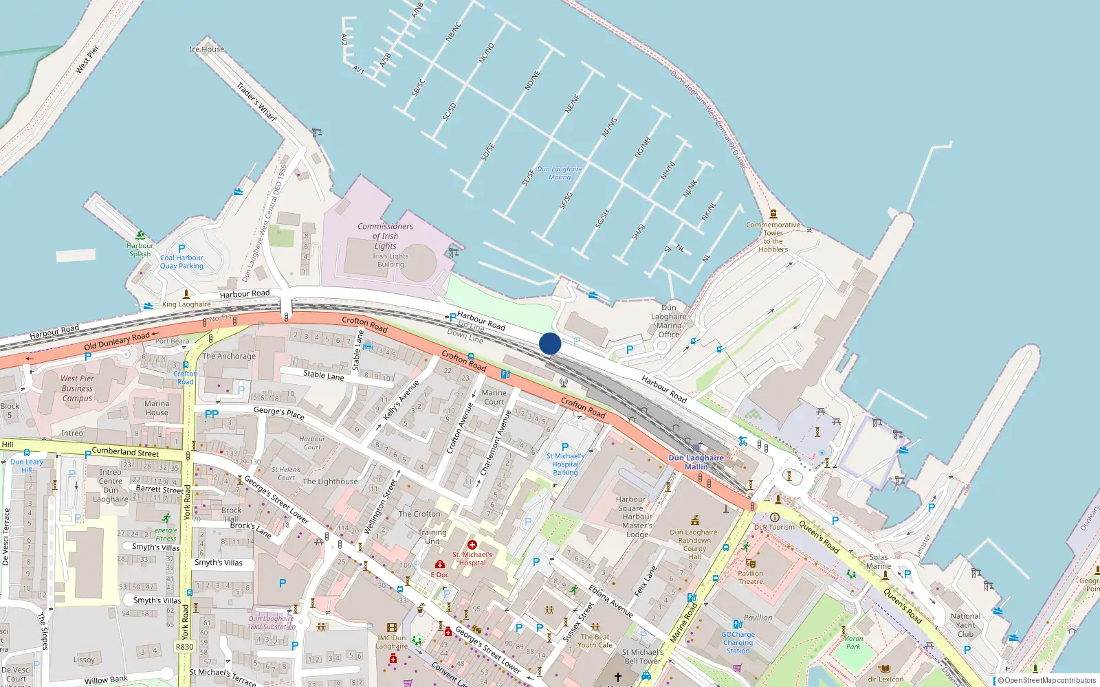 Overhead map showing the location of Apt 88, Harbour Road, Dun Laoghaire