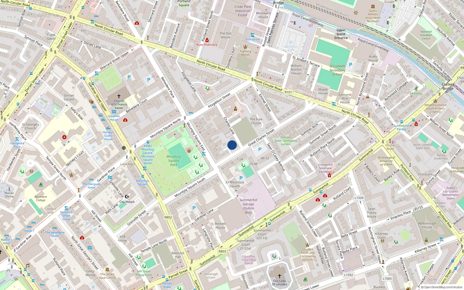 Overhead map showing the location of Apt 9 54 55 North Great Charles St, Dublin 1, Dublin