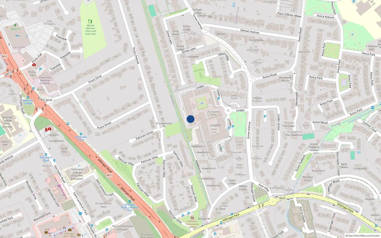 Overhead map showing the location of Apt 9 Block 11 Lindin Hall, Blackrock, Co Dublin
