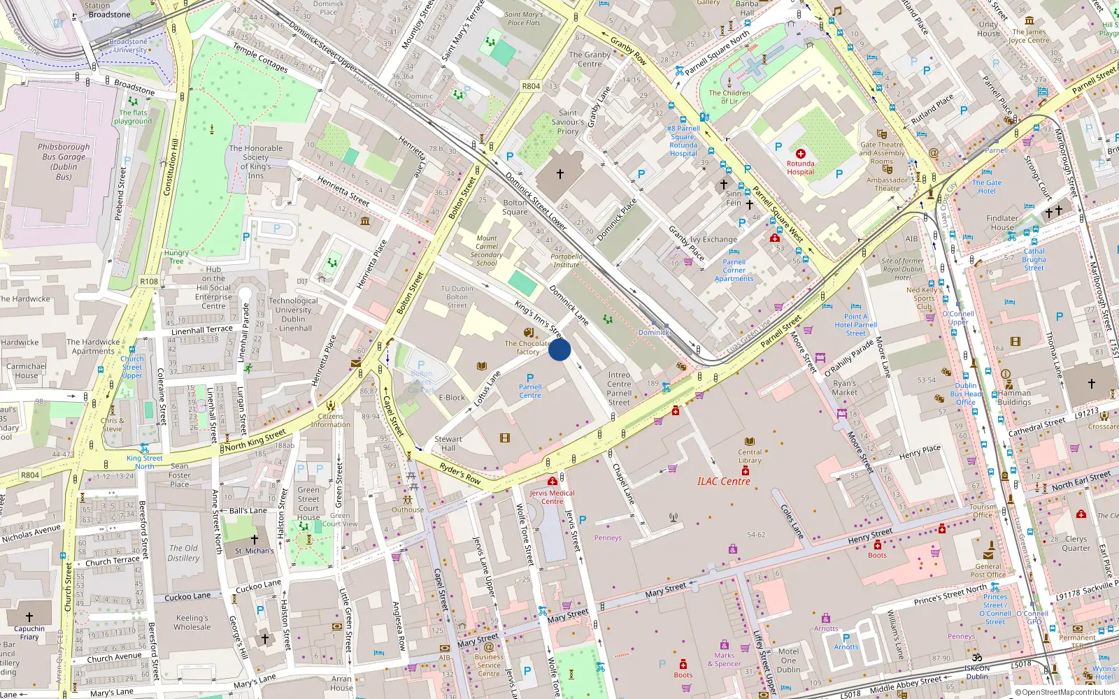 Overhead map showing the location of Apt 9 College Court, 6 King's Inns Street, Dublin 1