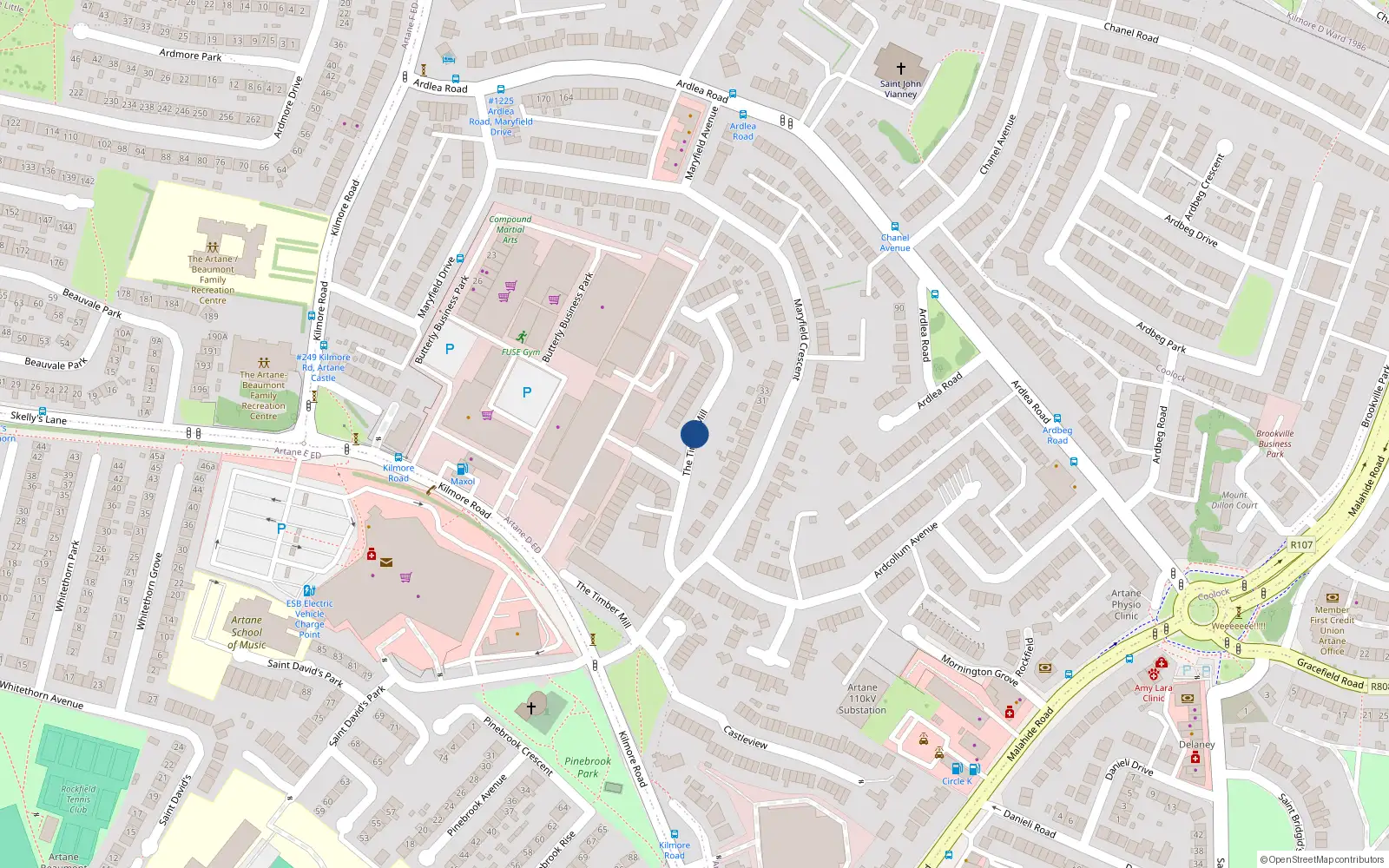 Overhead map showing the location of Apt 9 Ground Floor, Timber Mill, Artane Dublin 5