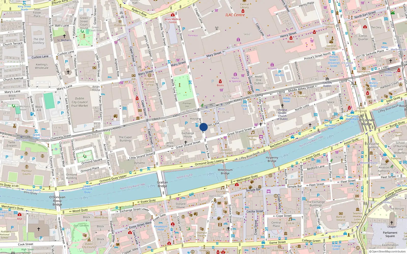 Overhead map showing the location of Apt 9, 9 Jervis Street, Dublin 1