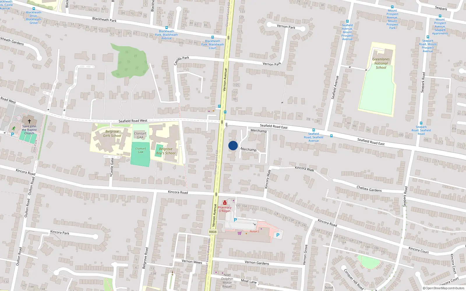 Overhead map showing the location of Apt 9, Merchamp, Seafield Road Dublin 3