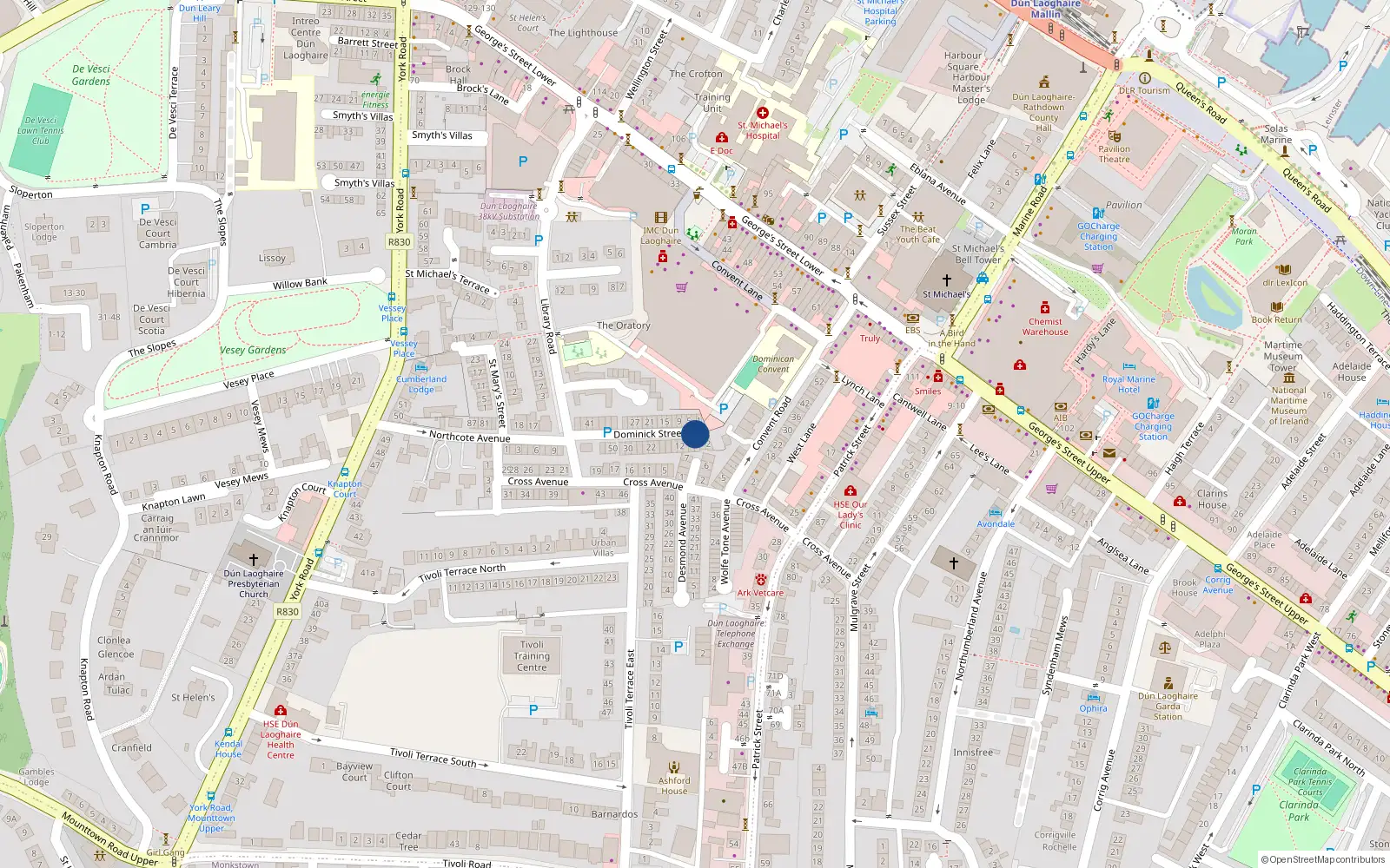 Overhead map showing the location of Apt 9 Sartini Court, 16-18 Dominick Street, Dublin 1