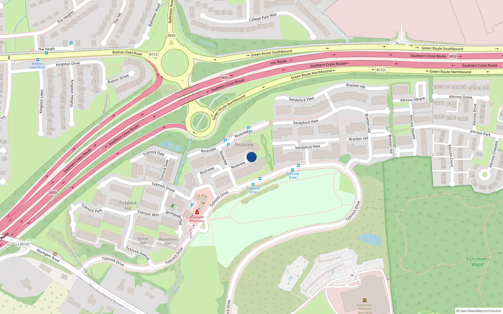 Overhead map showing the location of Apt 91 Rockview, Simonsridge, 91 Rockview, Sandyford