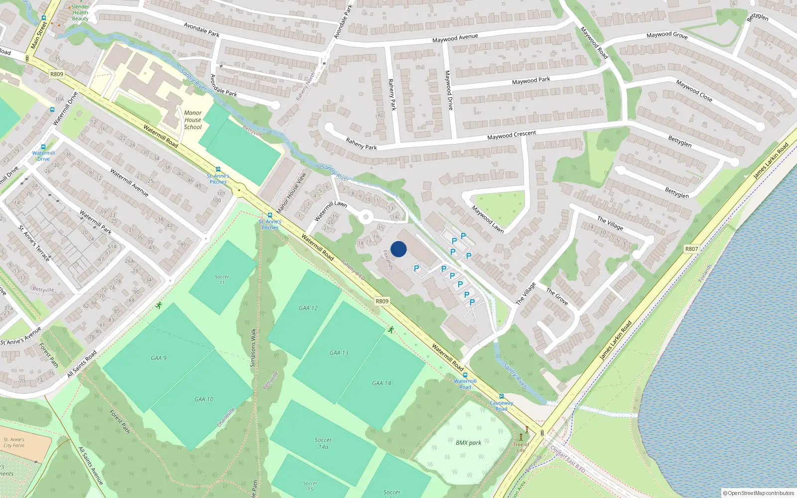 Overhead map showing the location of Apt 92 Block 2A, The Watermill, Raheny