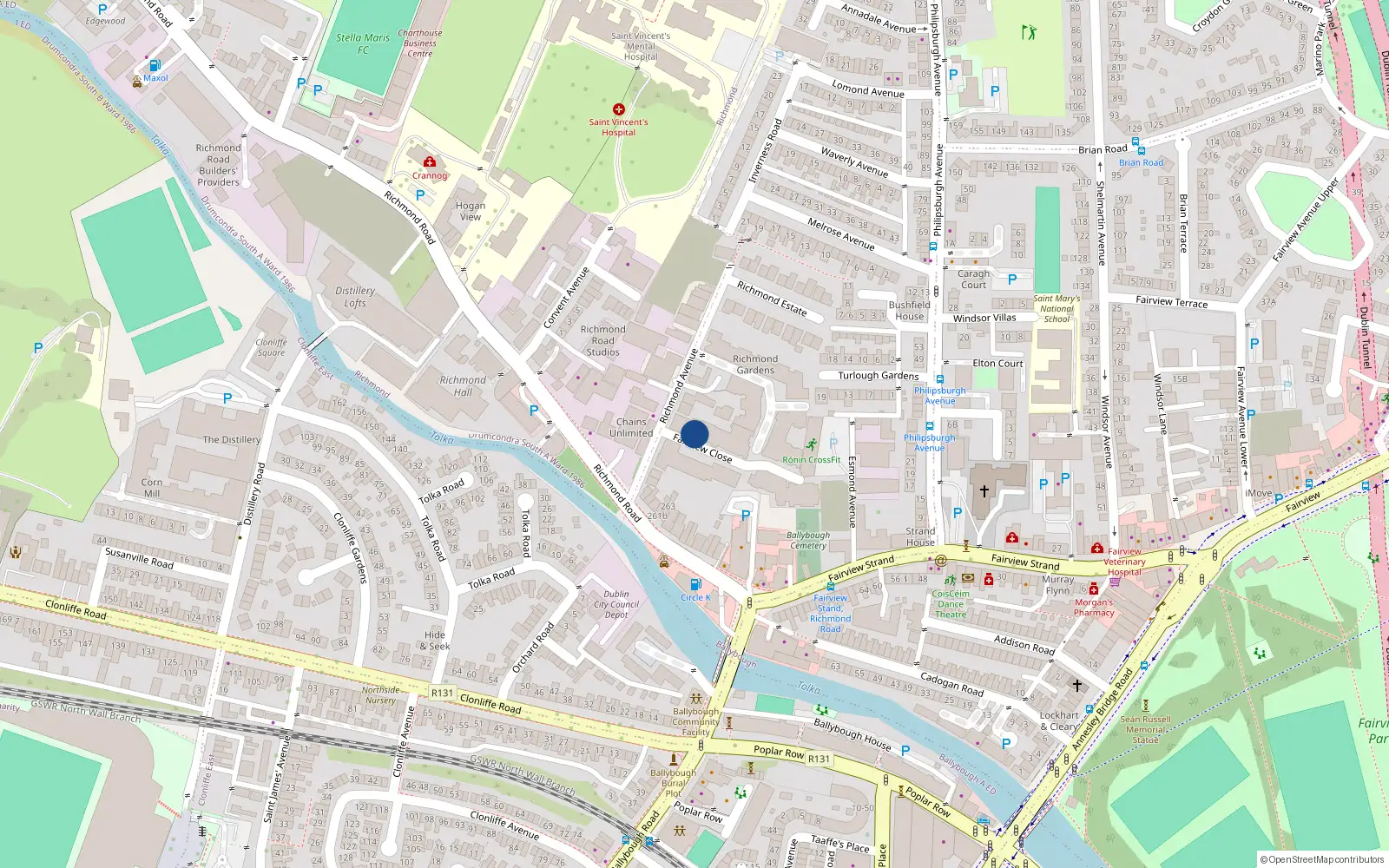Overhead map showing the location of Apt 95 Block C, 3 Fairview Close, Dublin 3