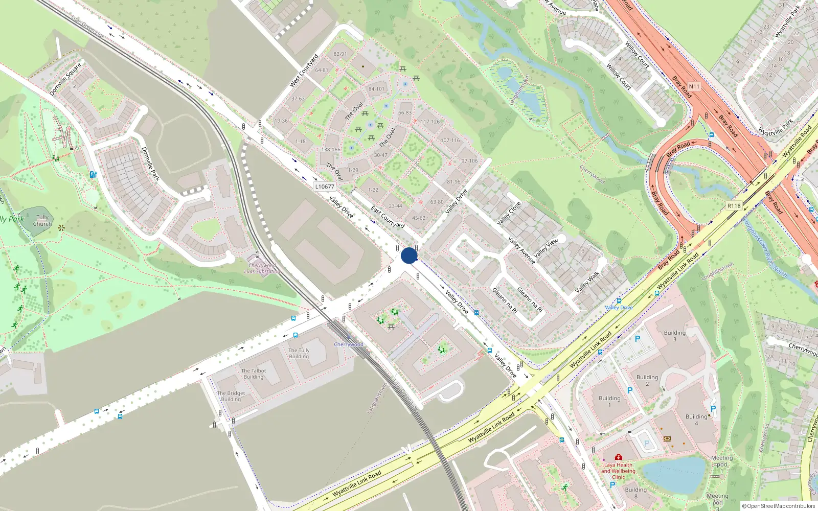 Overhead map showing the location of Apt 95, Tullyvale Druid Valley, Cabinteely