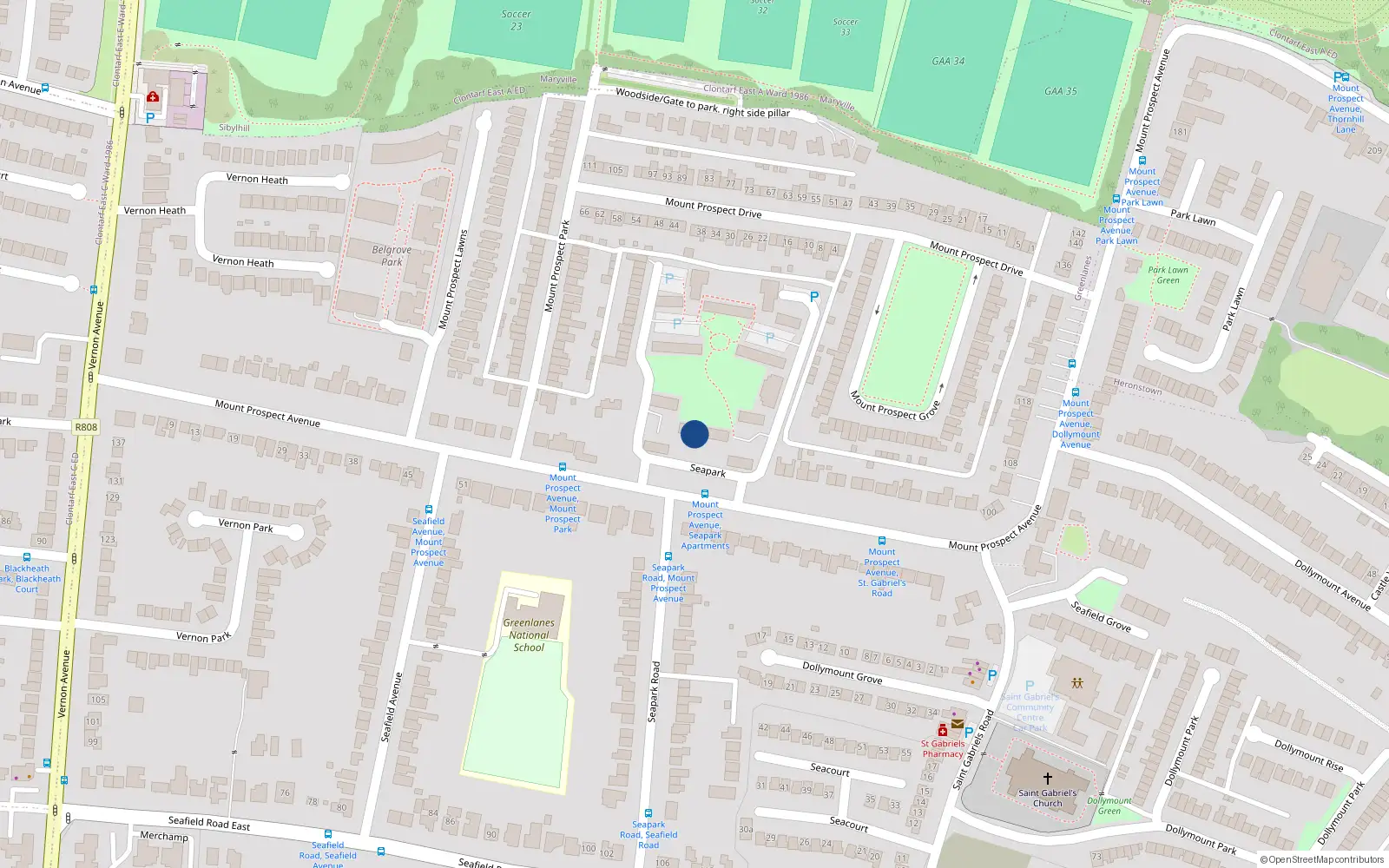 Overhead map showing the location of Apt 96, Seapark, Mount Prospect Avenue Dublin 3