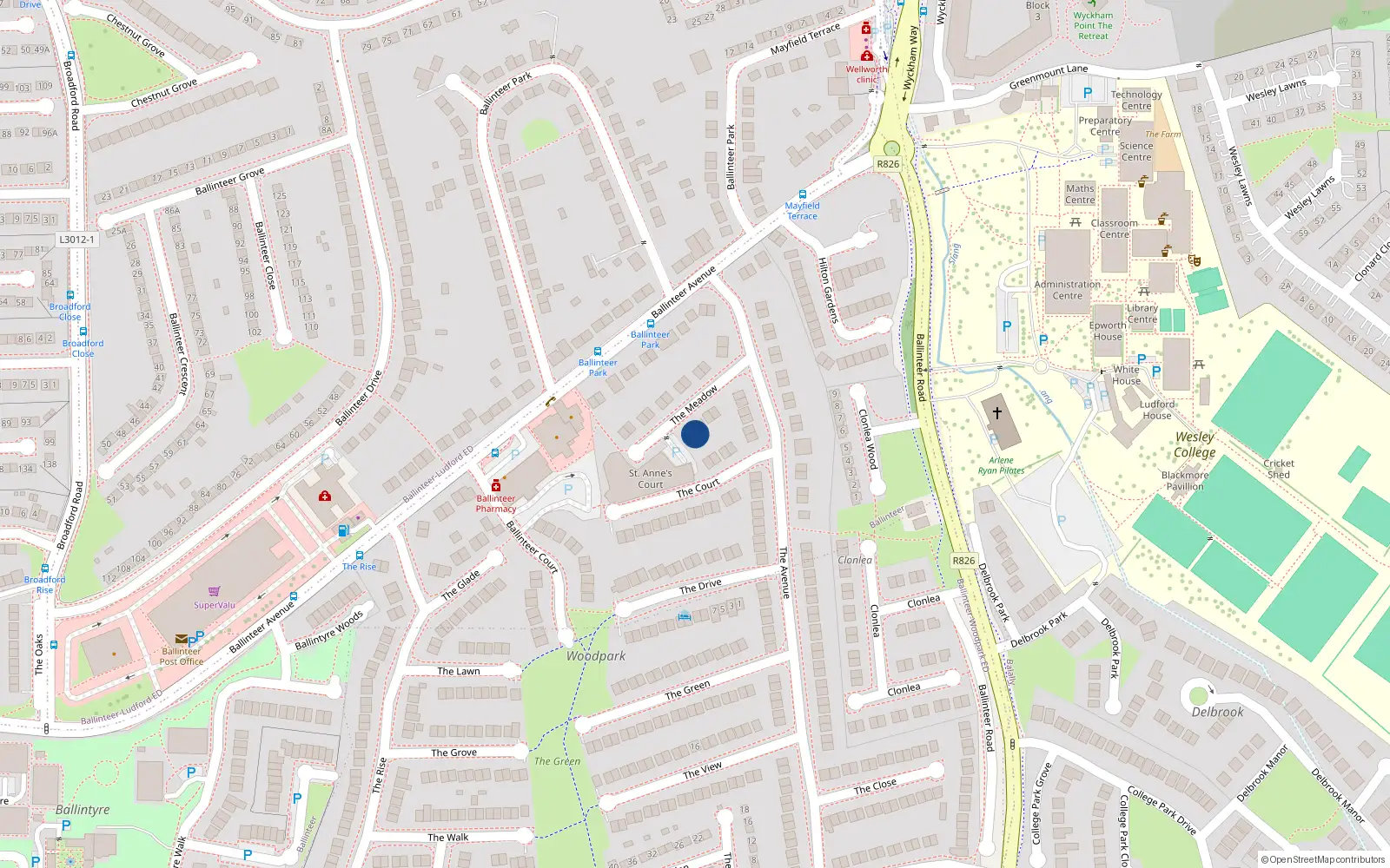 Overhead map showing the location of Apt 97 the Meadows, Ballintyre Hall, 97 The Meadow, Ballinteer