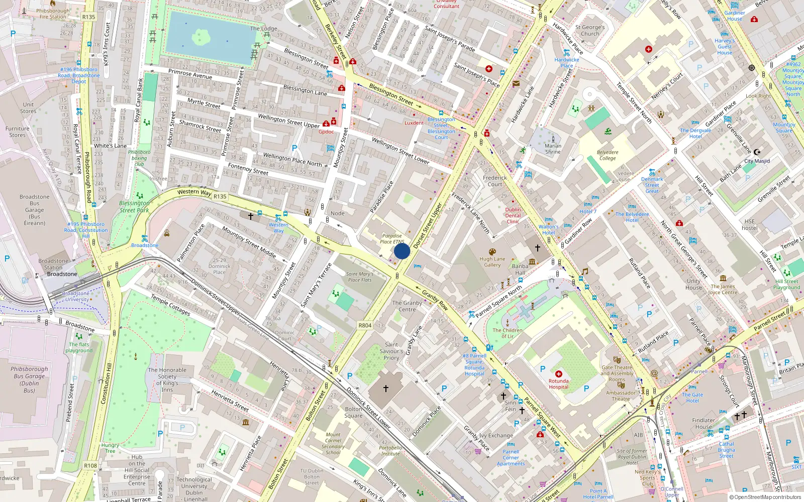 Overhead map showing the location of Apt A, 118 Upper Dorset St, Dublin 1