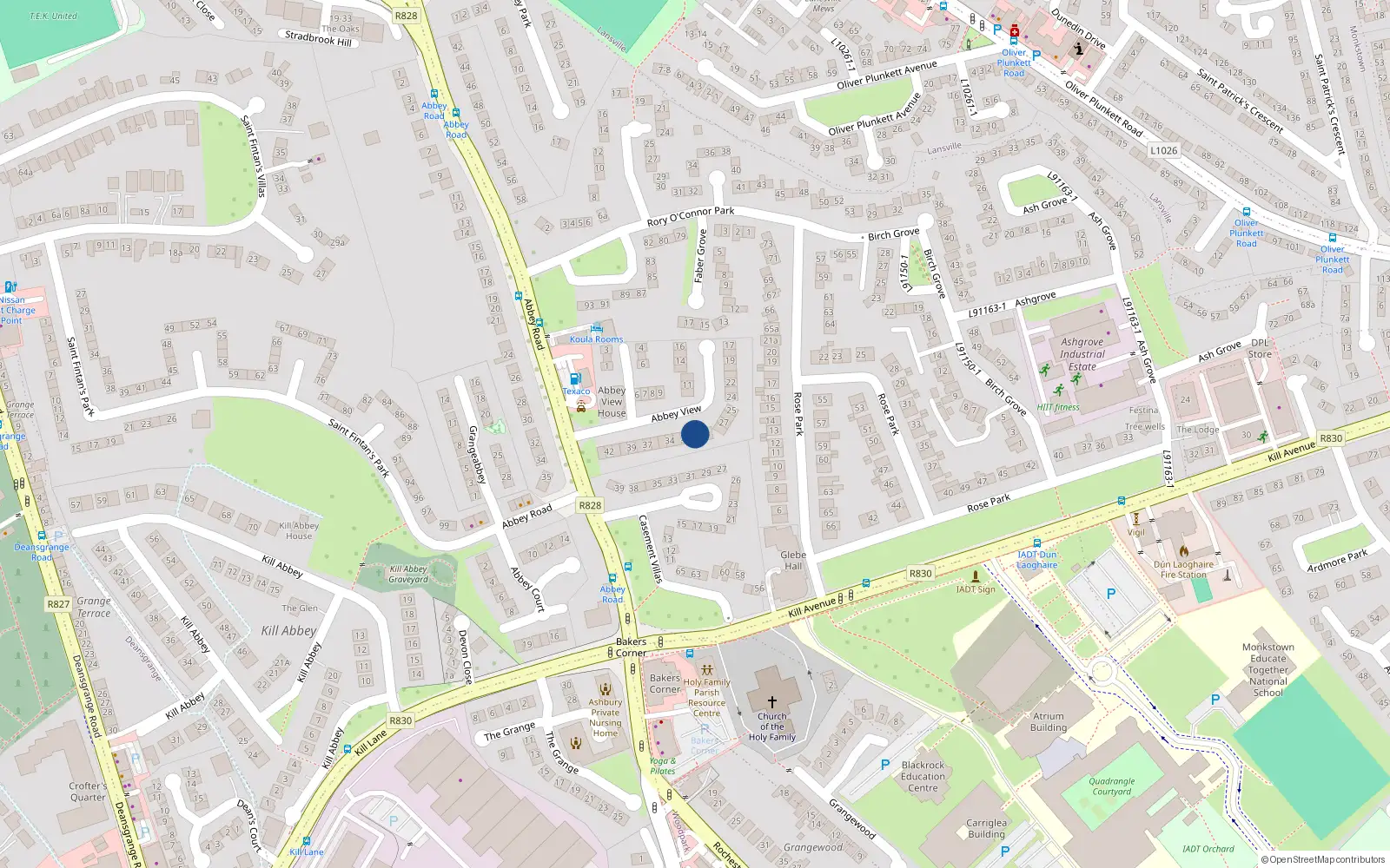 Overhead map showing the location of Apt A, 31 Abbey View, Monkstown