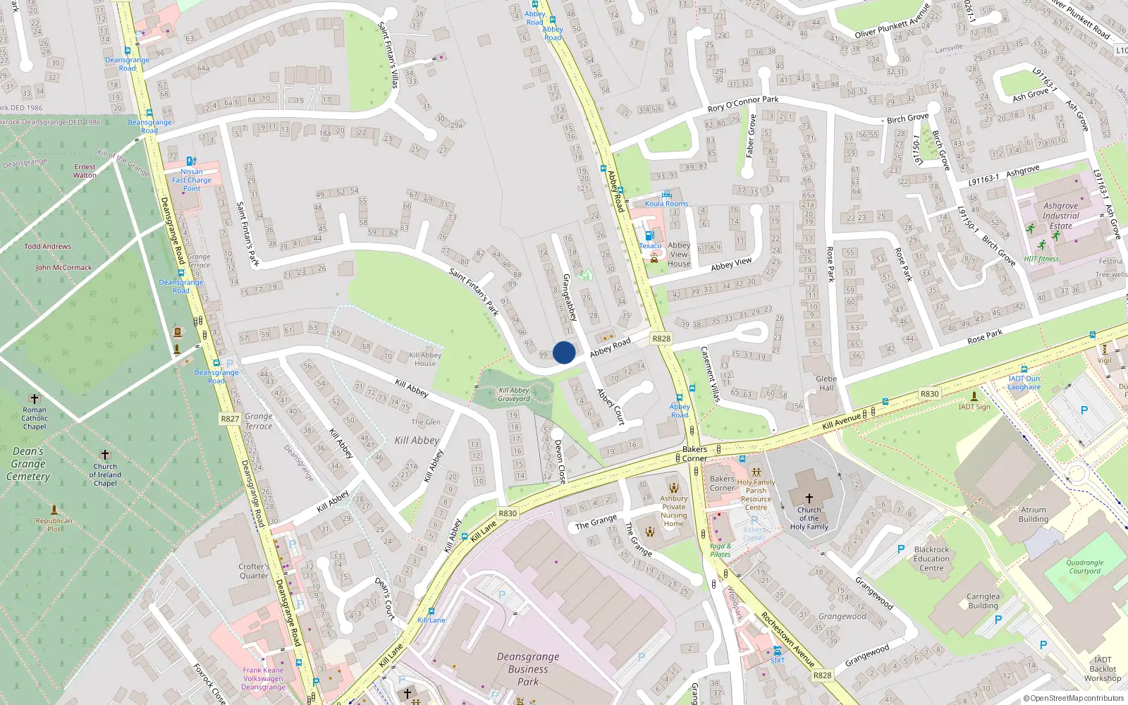 Overhead map showing the location of Apt at 40 Abbey Road, Deansgrange, 40 Abbey Road, Monkstown