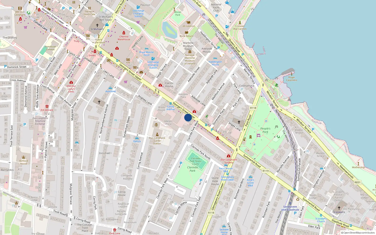 Overhead map showing the location of Apt at 44 Upper George's Street, Dun Laoghaire, 44 George's Street Upper, Dún Laoghaire