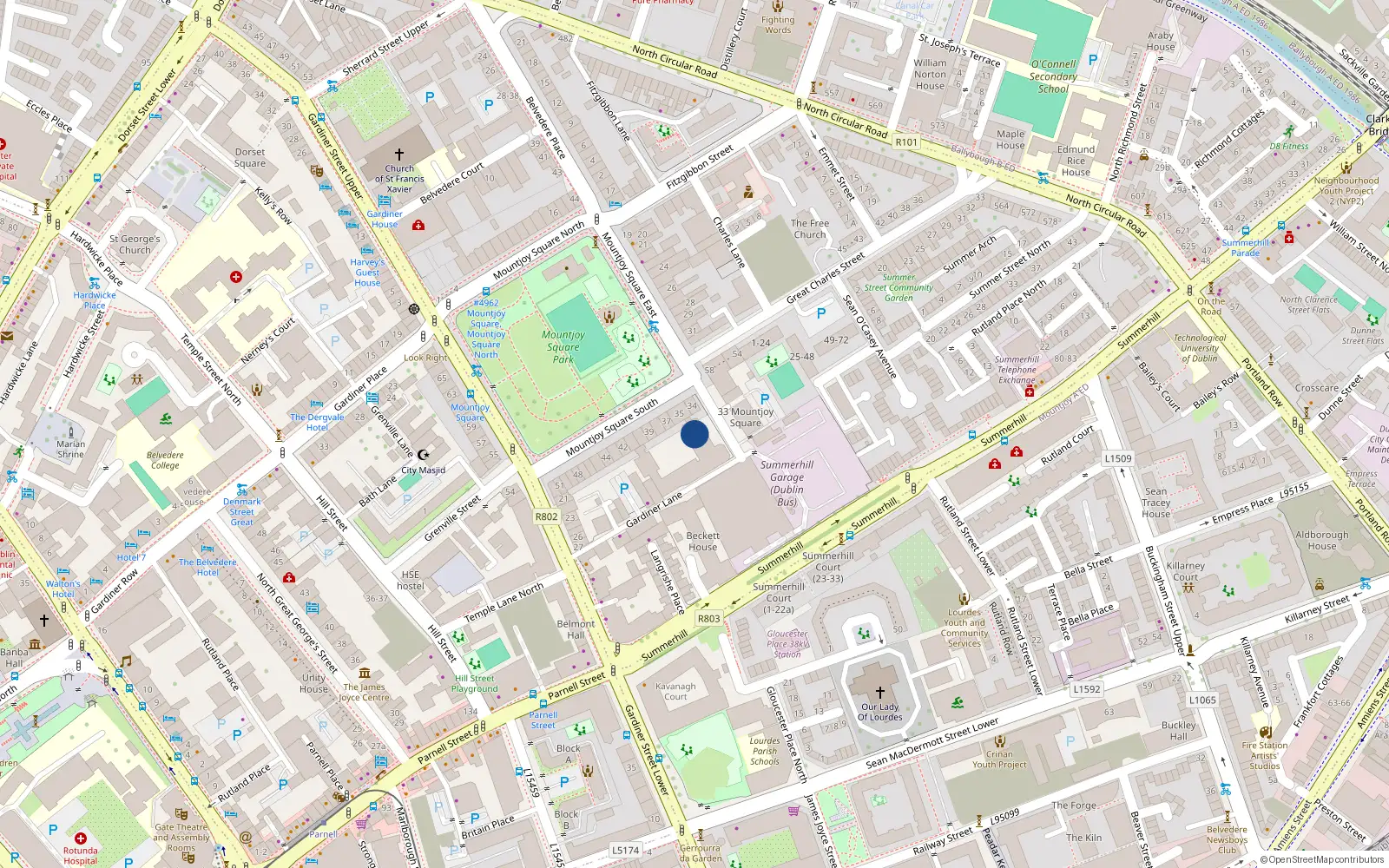 Overhead map showing the location of Apt. No. 84, 35 Mountjoy Square, Dublin 1