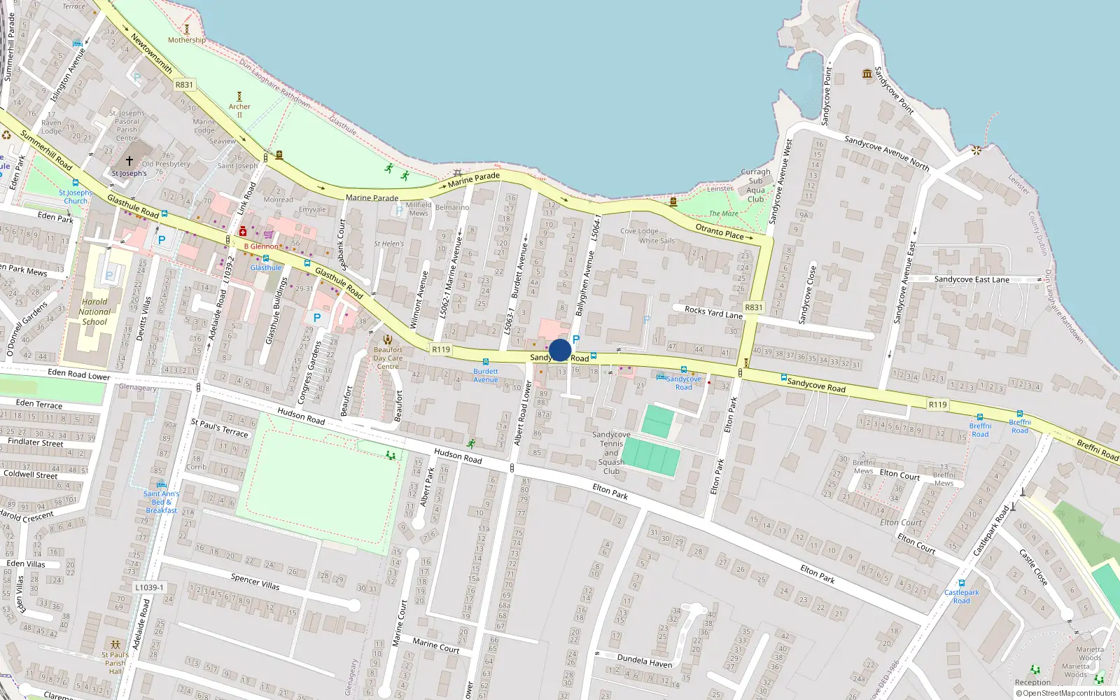 Overhead map showing the location of Apt1-48 Sandycove Road, Dunlaoghaire, Co. Dublin