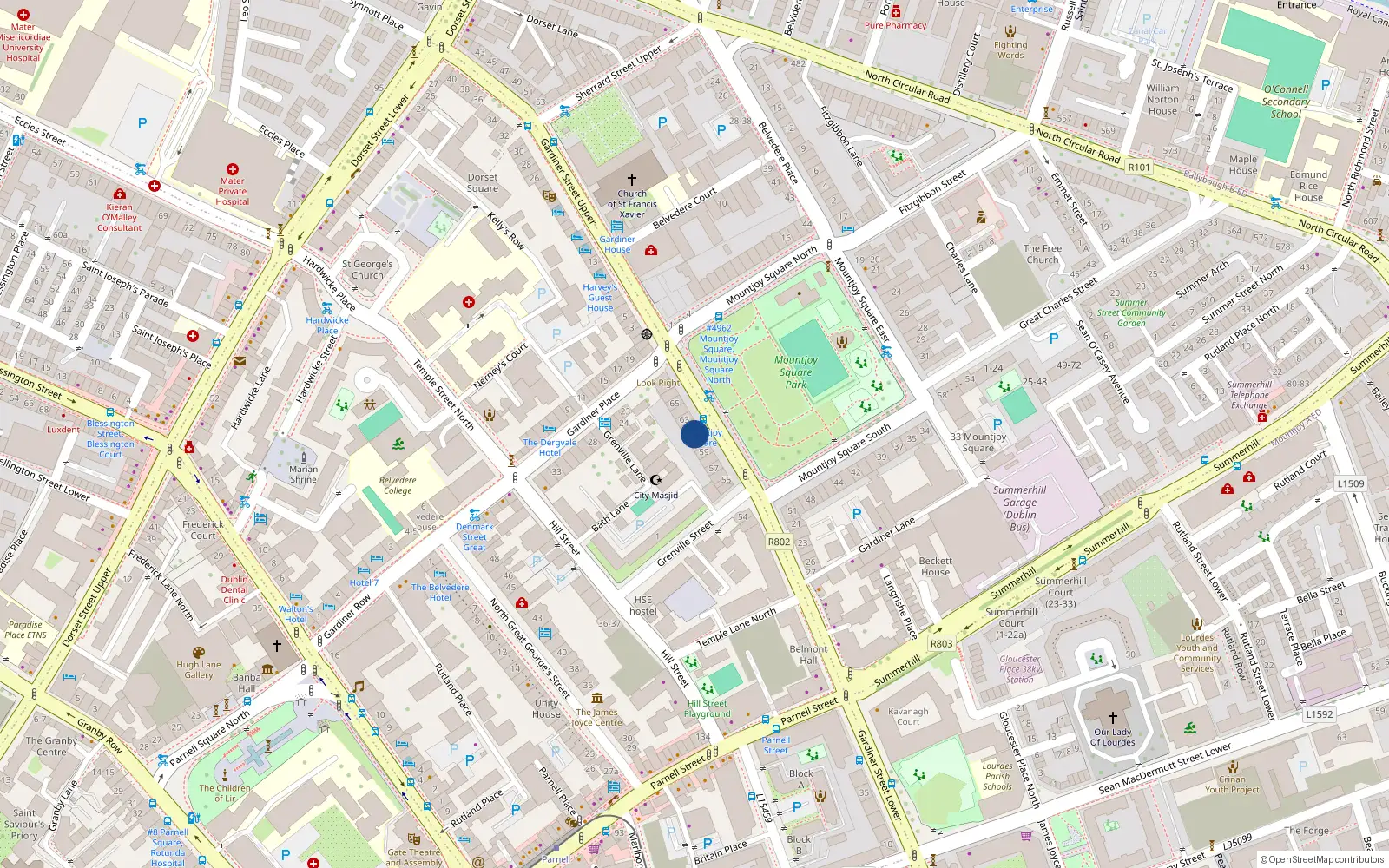 Overhead map showing the location of Apt1, 61 Mountjoy Square, Dublin 1