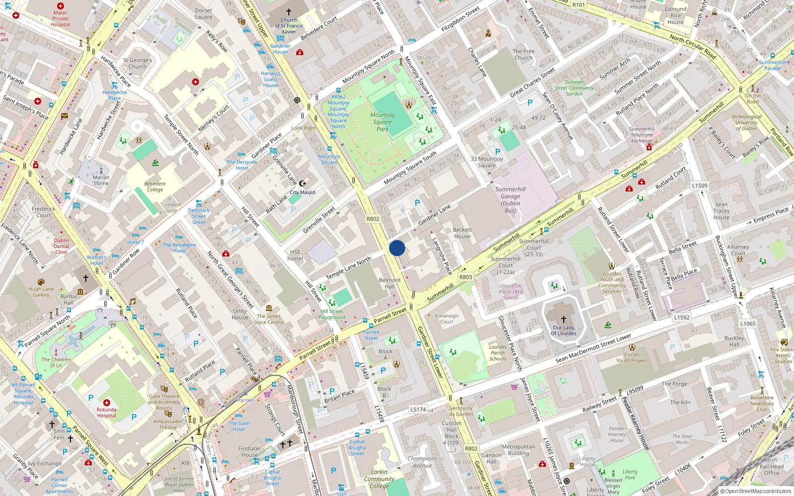 Overhead map showing the location of Apt1 Hill 16, 28-29 Middle Gardiner St, Dublin 1