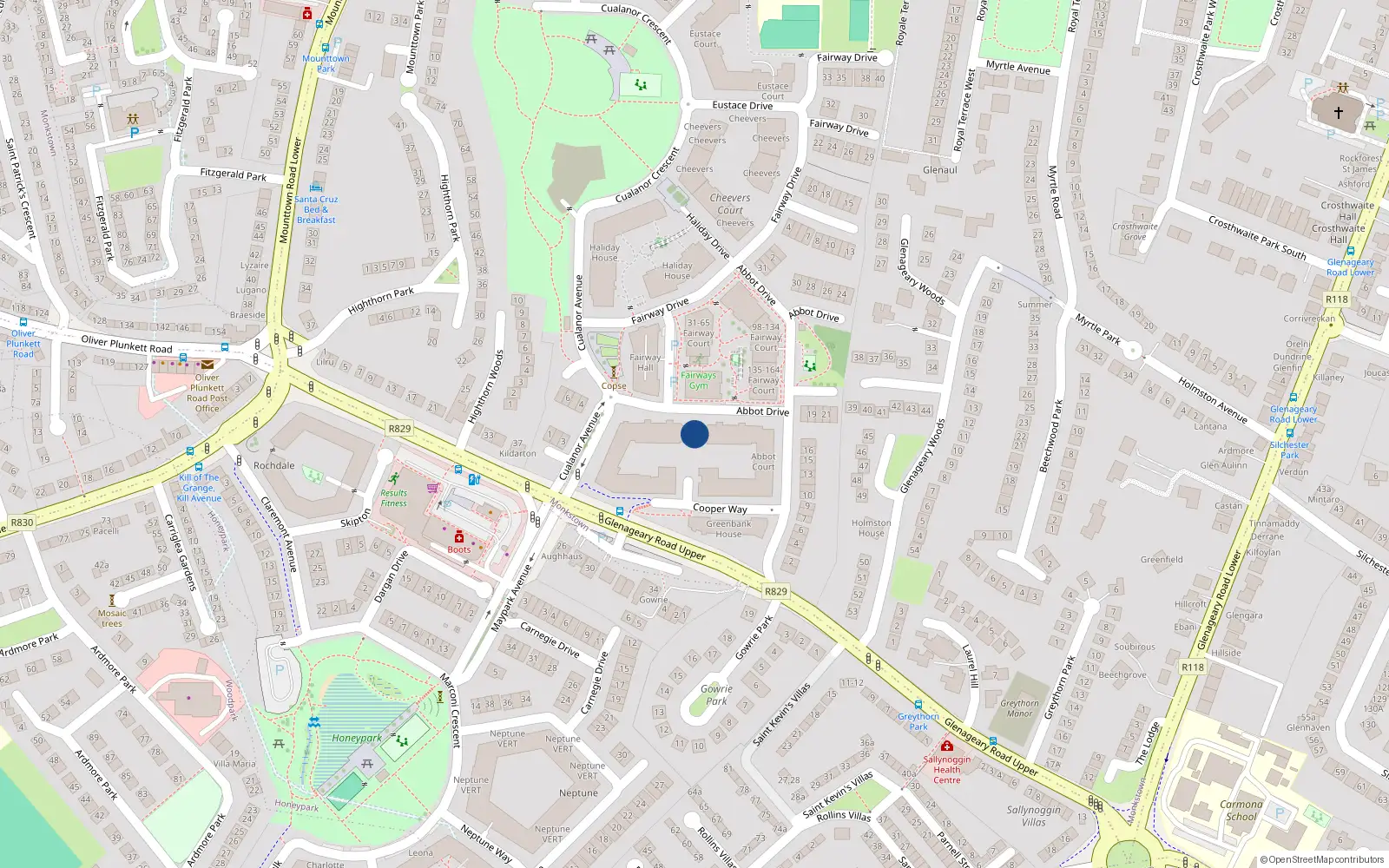Overhead map showing the location of Apt10 Abbot Court Cualanor, Upper Glenageary Road, Dun Laoghaire