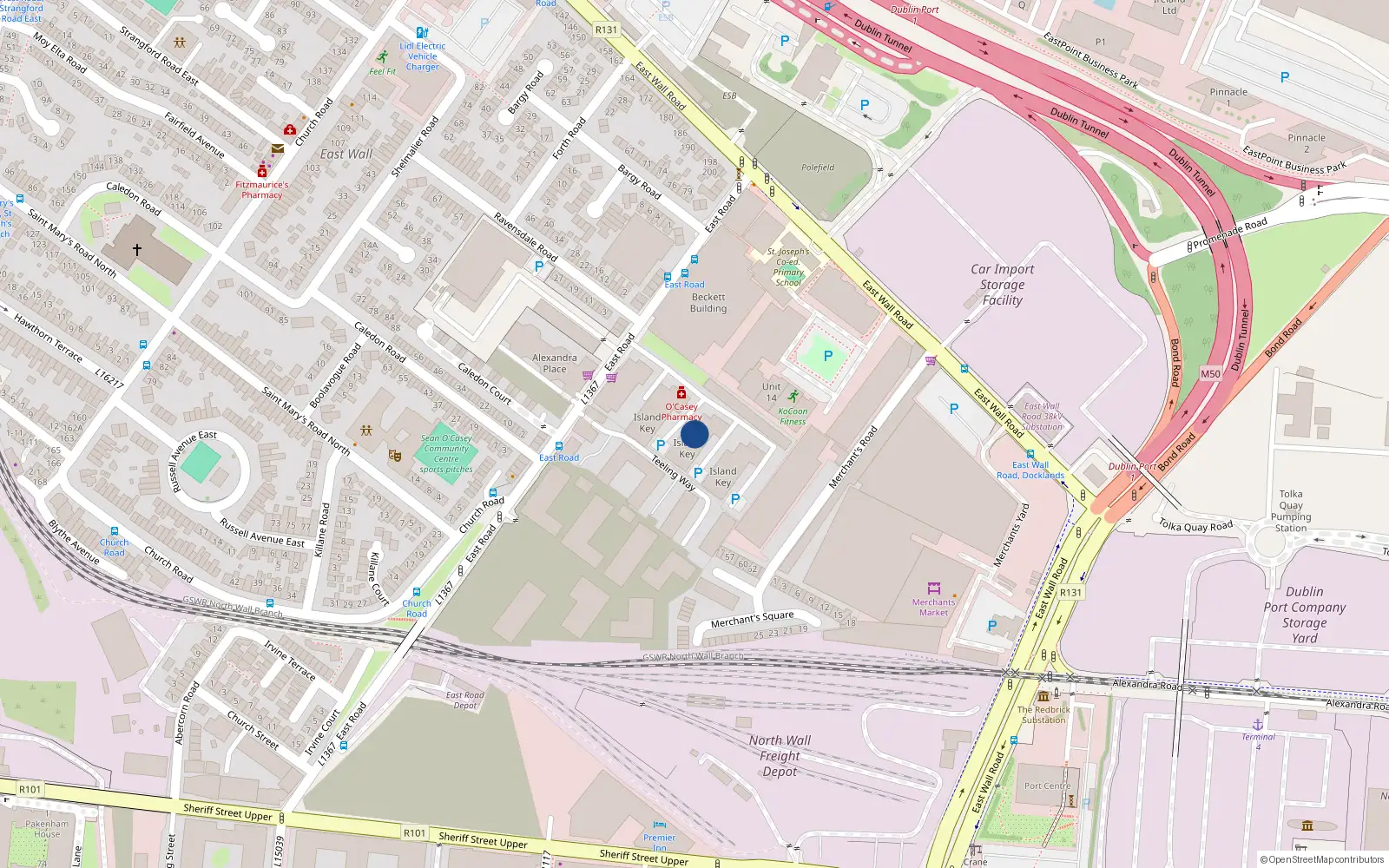 Overhead map showing the location of Apt126 Block 3, East Road, Dublin 3